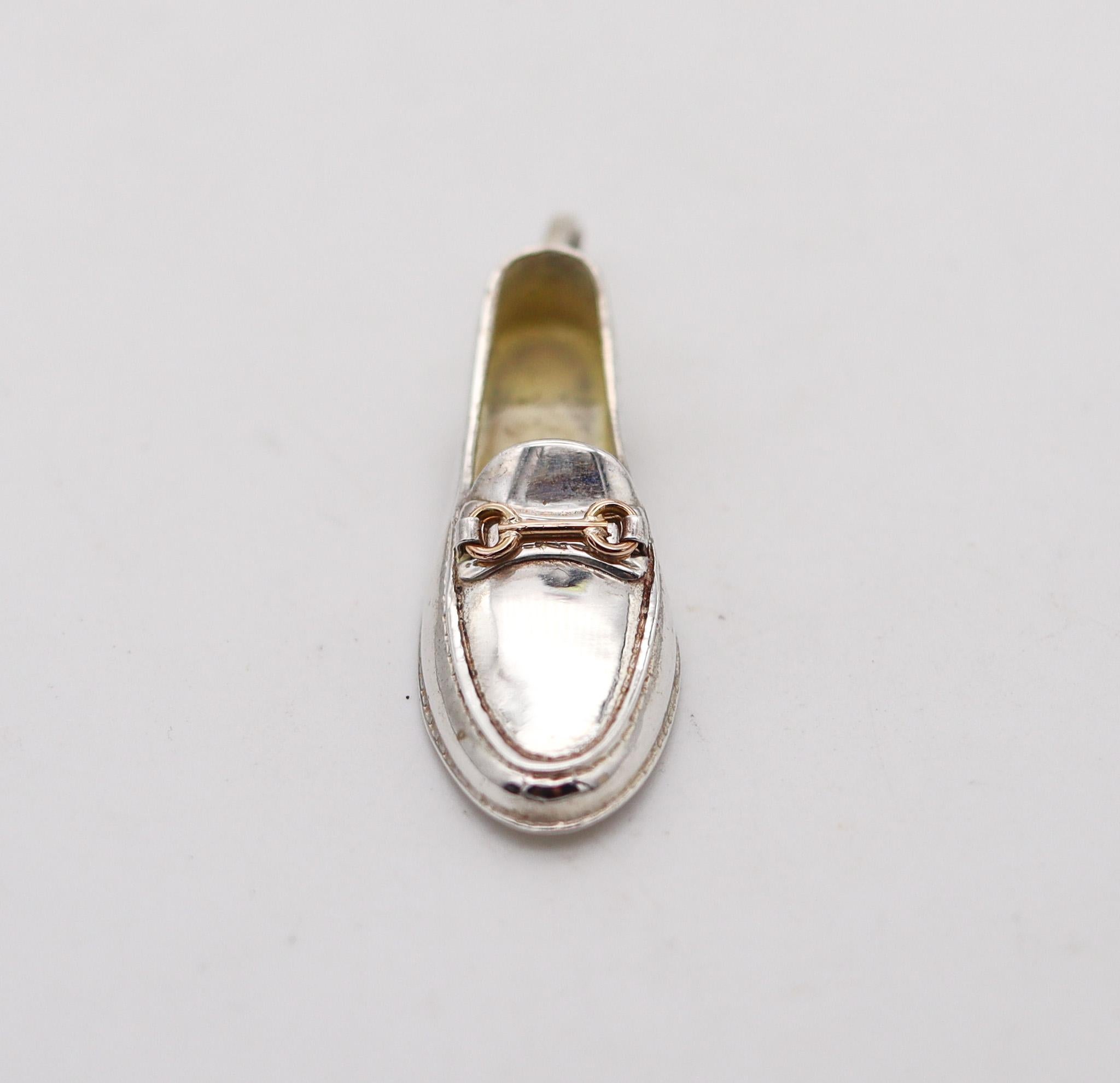 Modernist Gucci 1980 Firenze Shoe Pendant Charm in Solid .925 Sterling Silver & 18Kt Gold