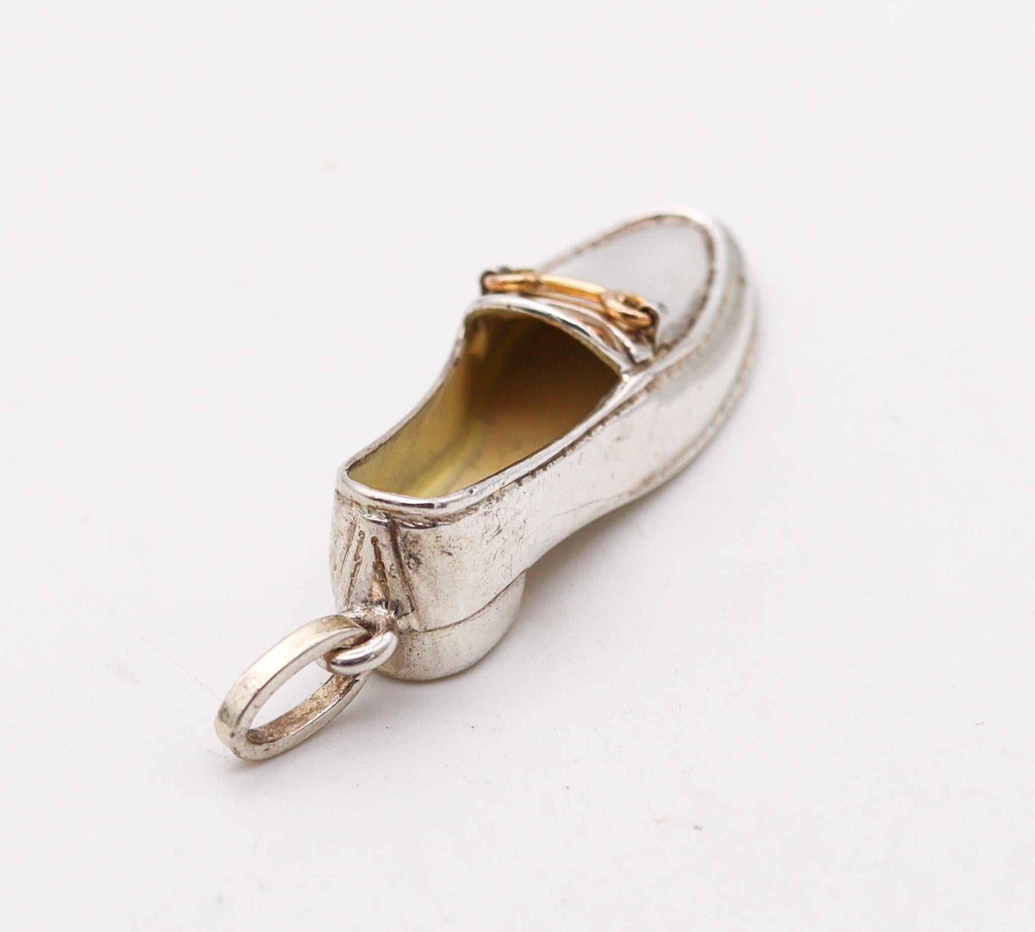 Gucci 1980 Firenze Shoe Pendant Charm in Solid .925 Sterling Silver & 18Kt Gold In Excellent Condition In Miami, FL