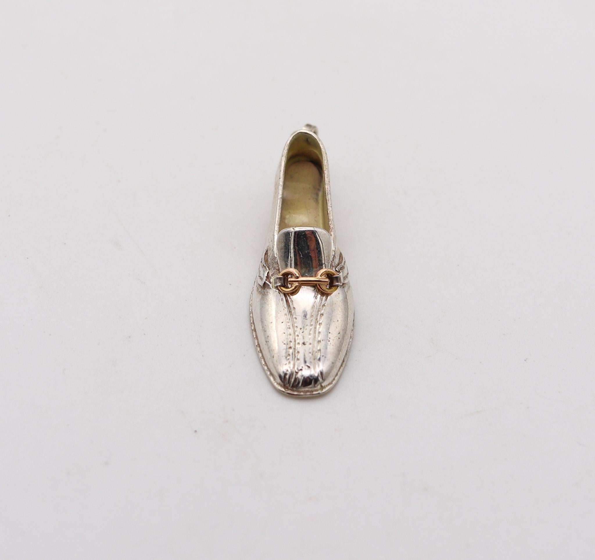 Modernist Gucci 1980 Firenze Shoe With Heels Pendant Charm In .925 Sterling 18Kt Gold For Sale