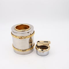 GUCCI 1980 Milano Desk Butane Lighter In Chromed Steel And Gold Accents