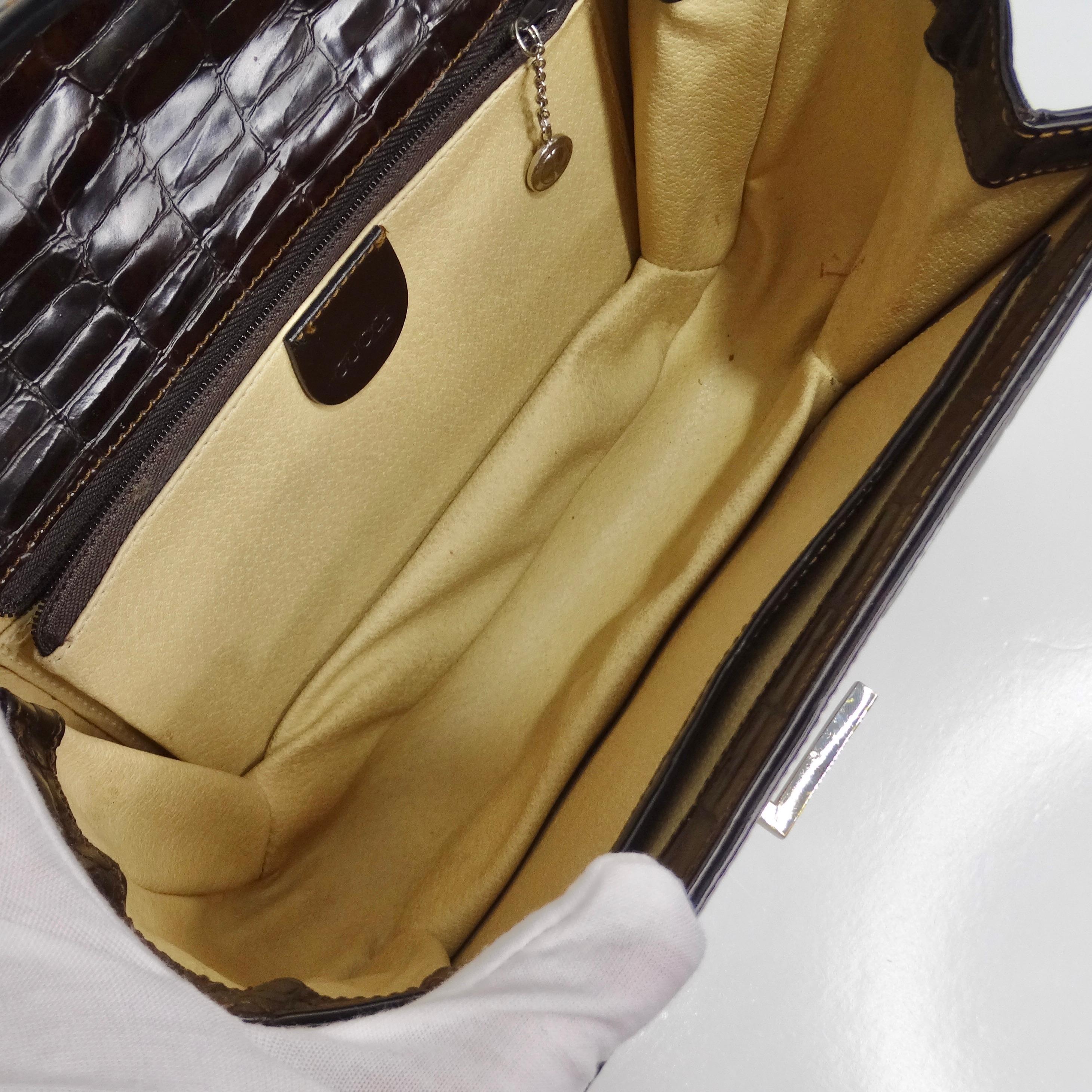 Gucci 1980s Alligator Embossed Leather Handbag For Sale 6