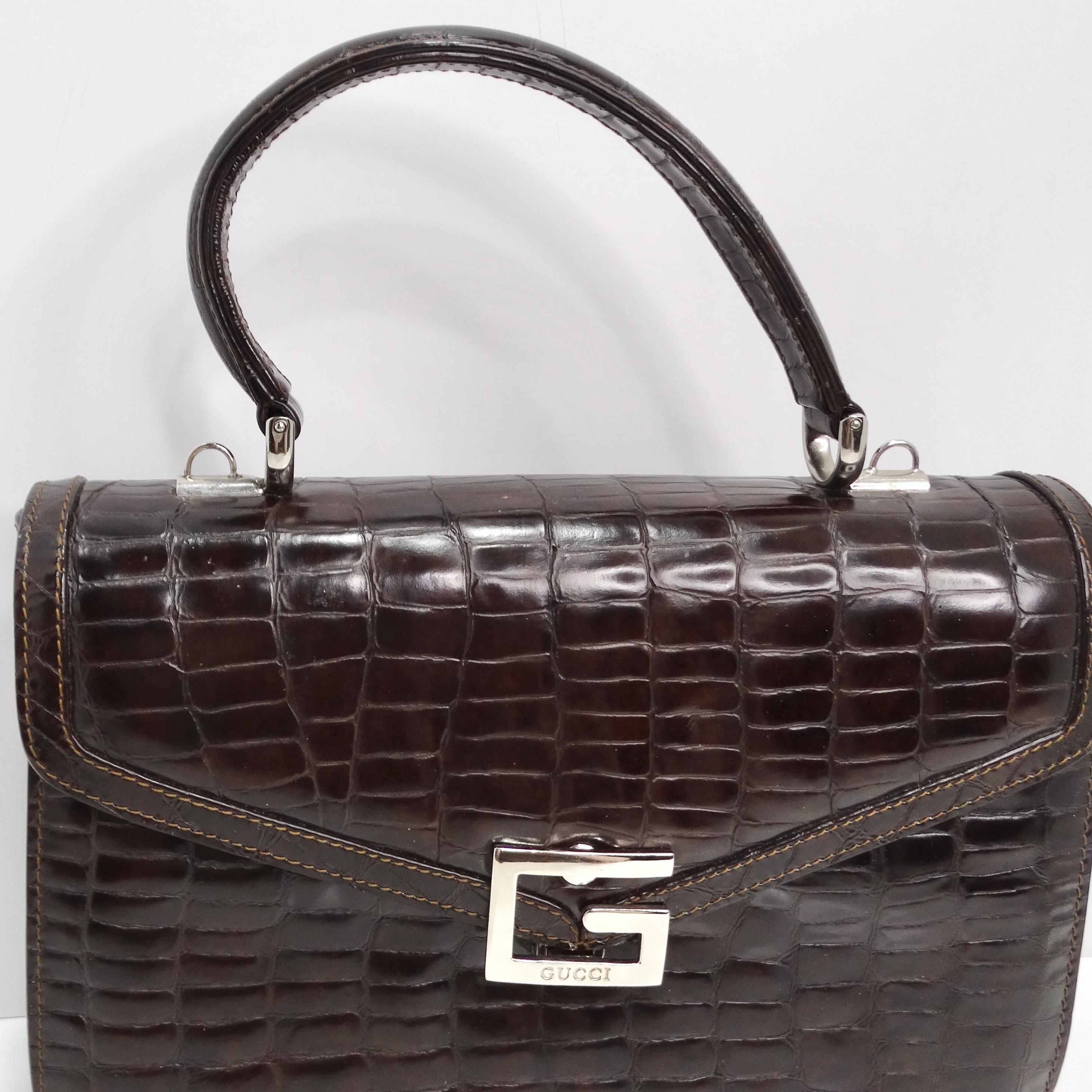 Gucci 1980s Alligator Embossed Leather Handbag In Good Condition For Sale In Scottsdale, AZ