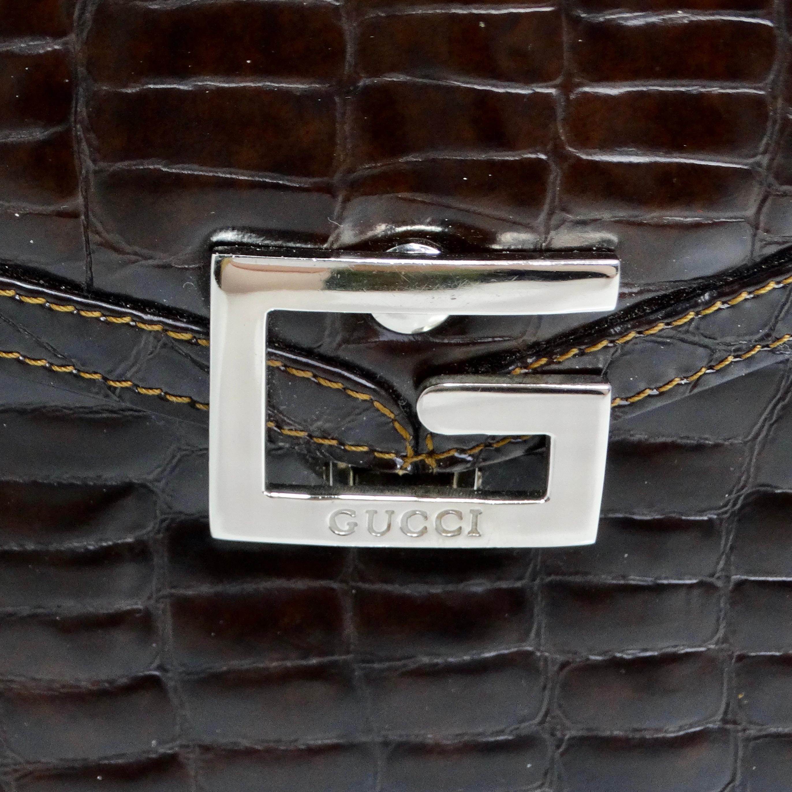 Women's or Men's Gucci 1980s Alligator Embossed Leather Handbag For Sale