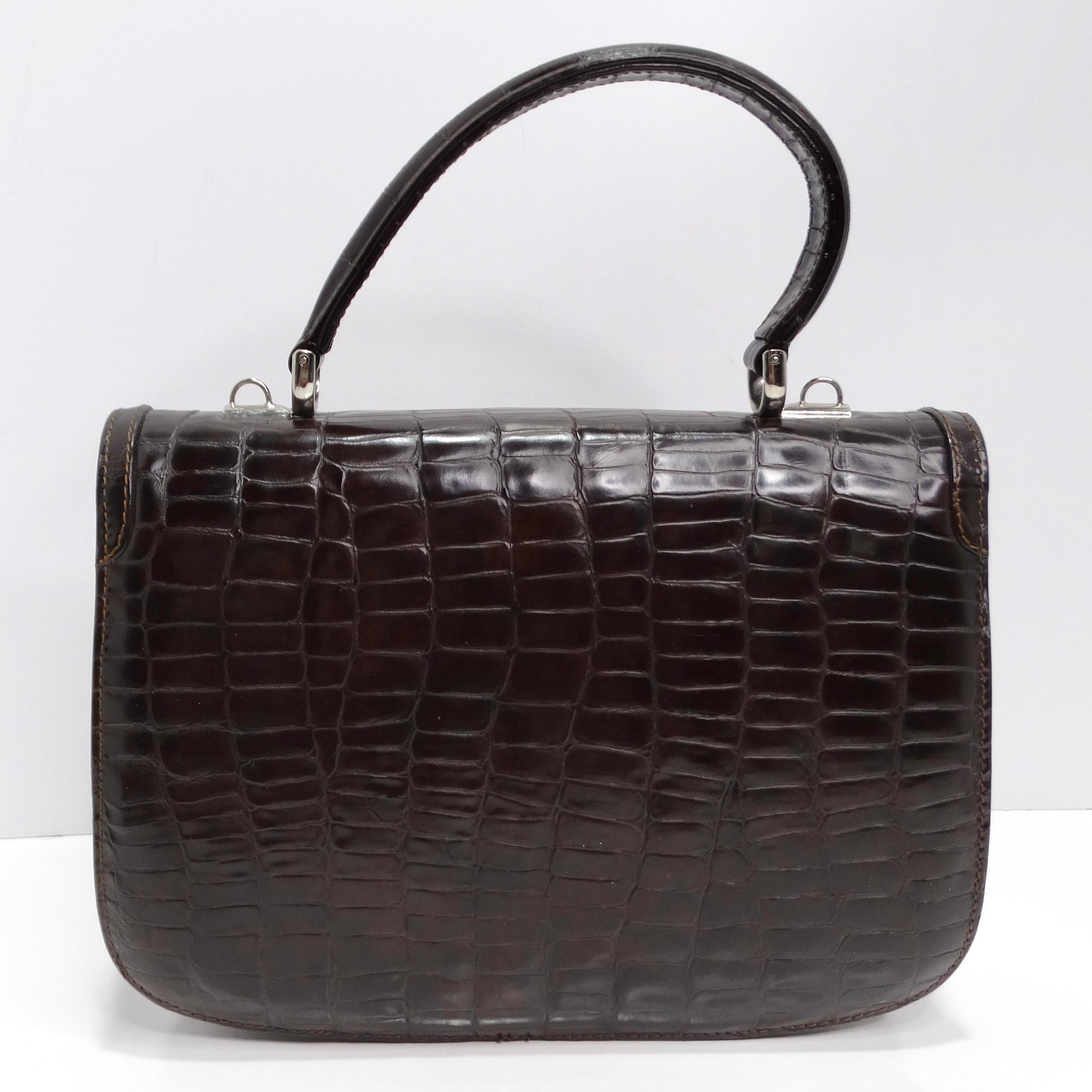 Gucci 1980s Alligator Embossed Leather Handbag For Sale 2