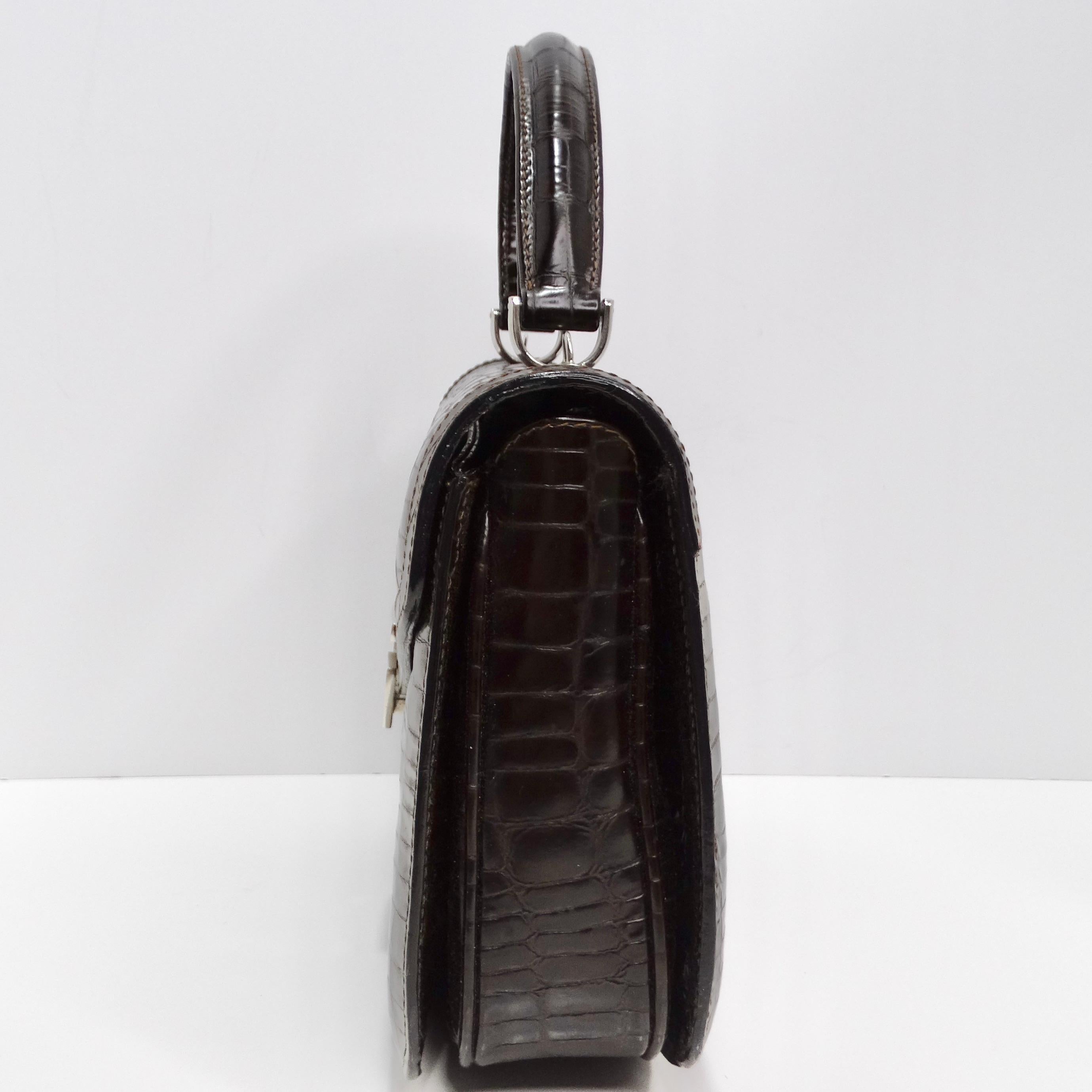 Gucci 1980s Alligator Embossed Leather Handbag For Sale 3