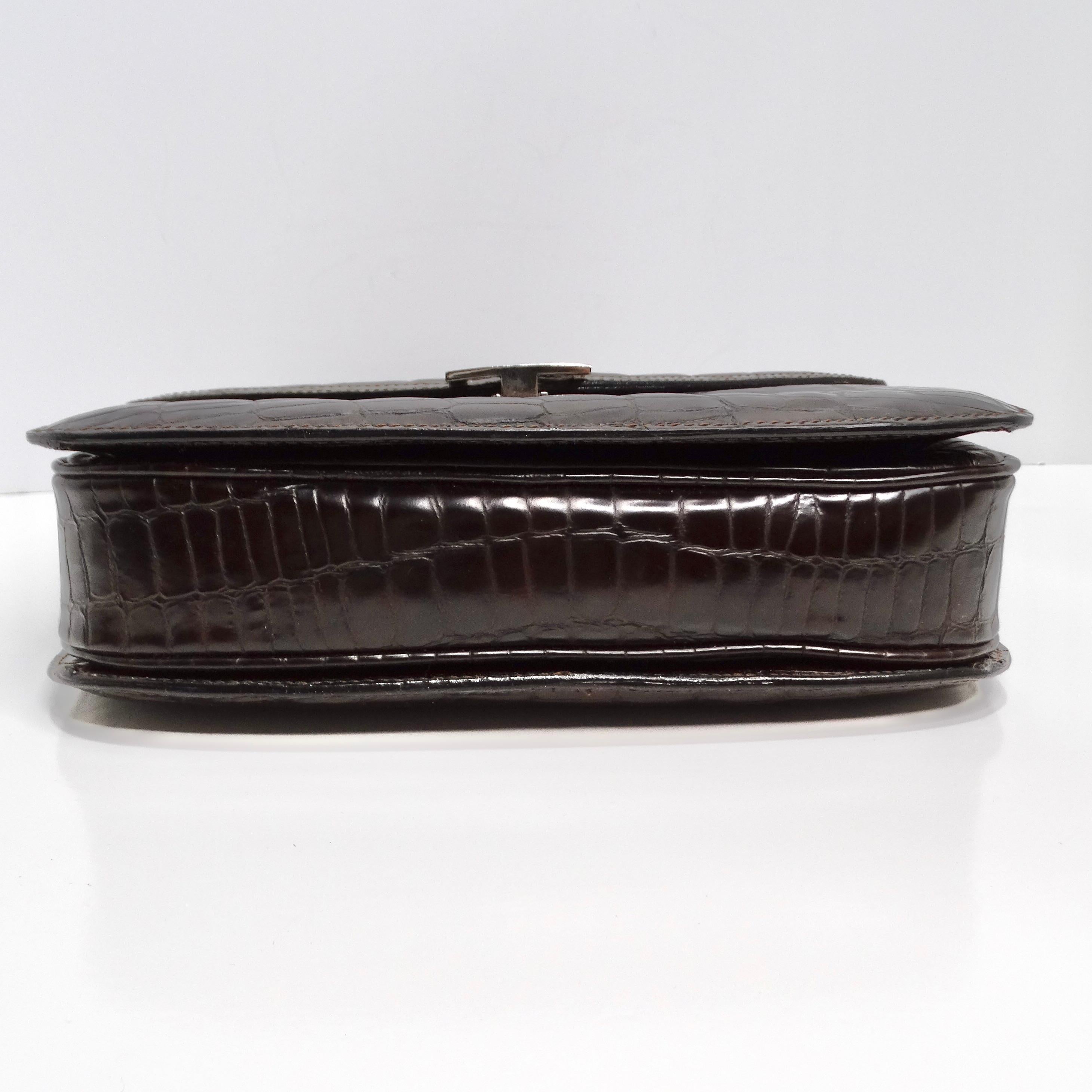 Gucci 1980s Alligator Embossed Leather Handbag For Sale 4