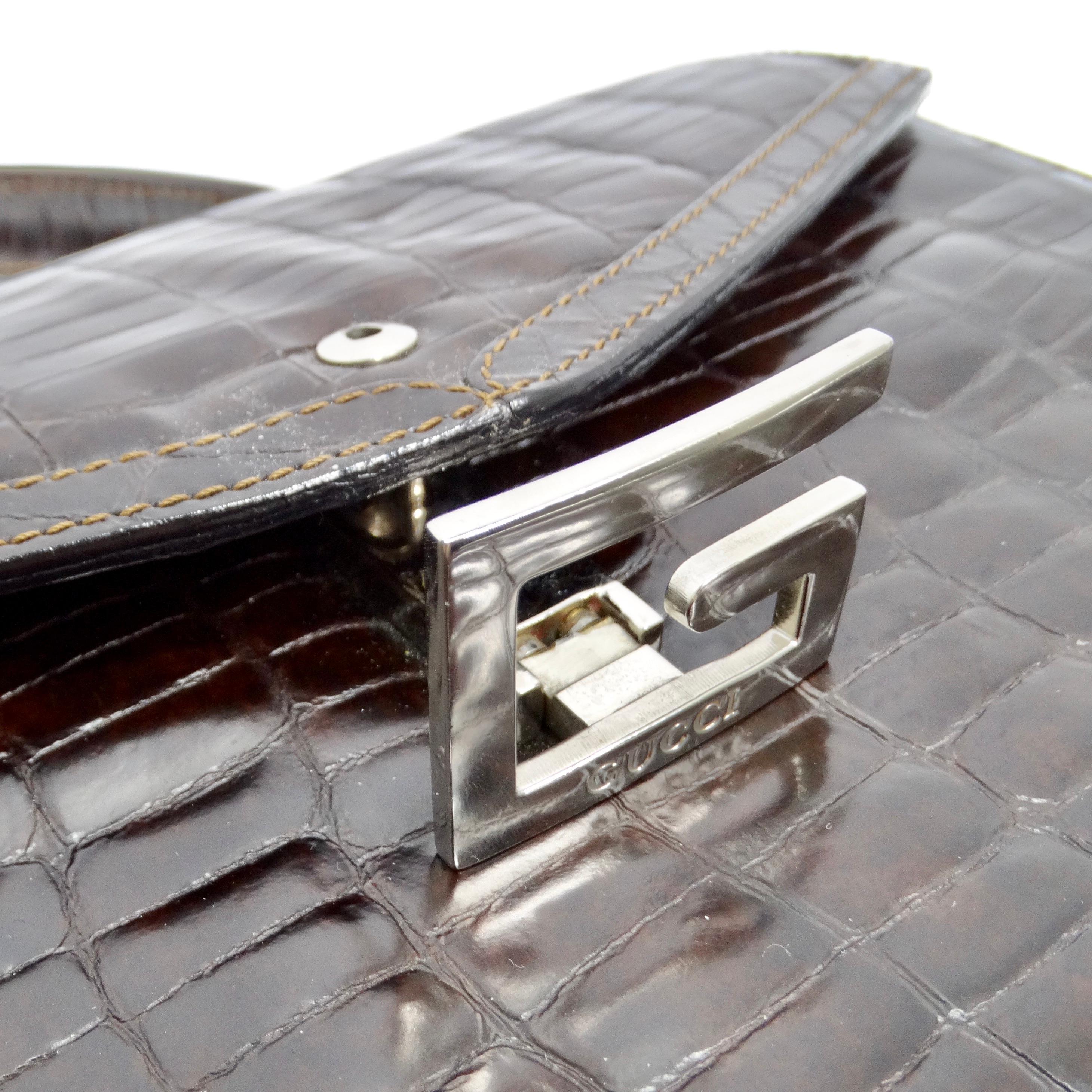 Gucci 1980s Alligator Embossed Leather Handbag For Sale 5