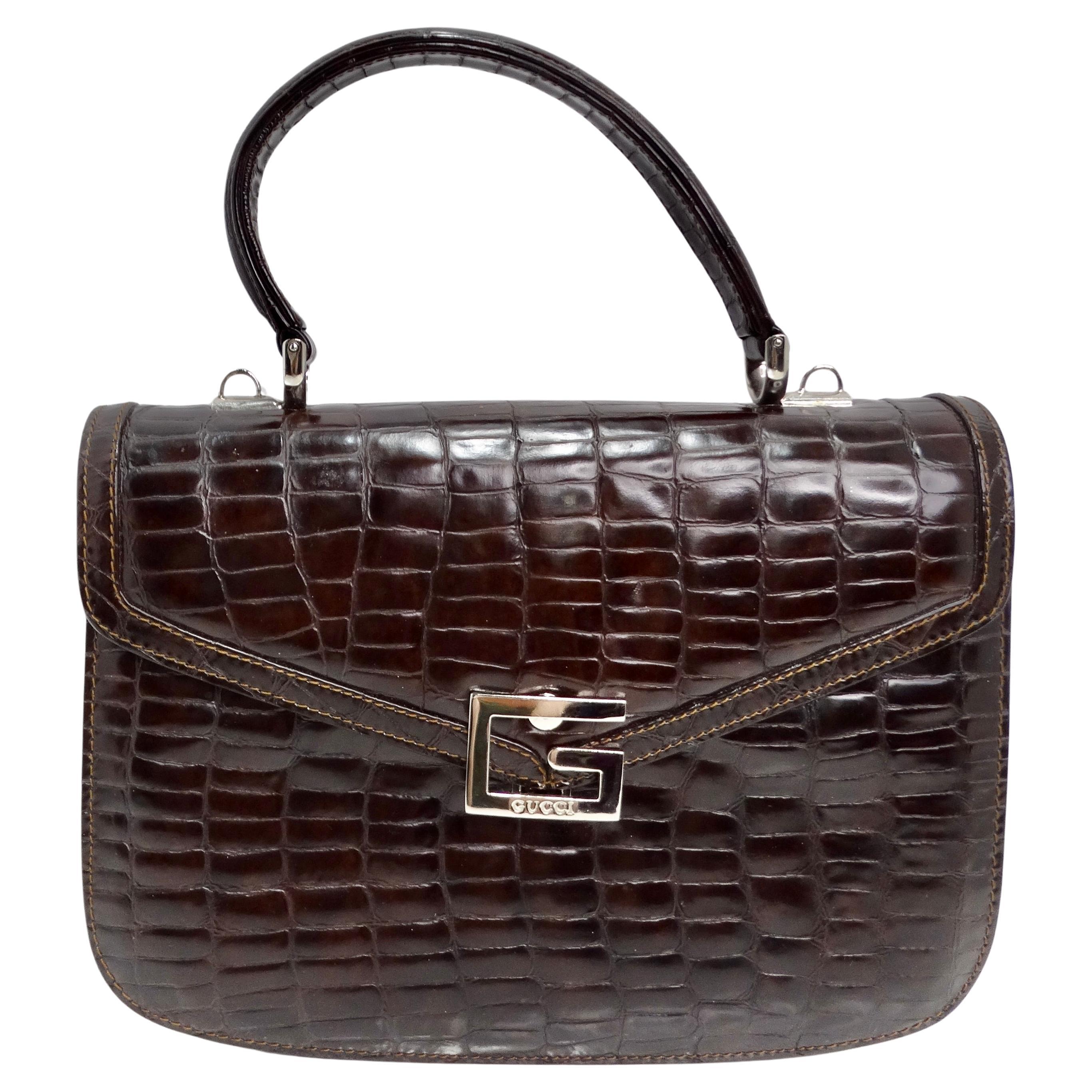 Gucci 1980s Alligator Embossed Leather Handbag For Sale