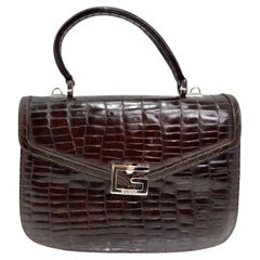 Gucci 1980s Alligator Embossed Leather Handbag
