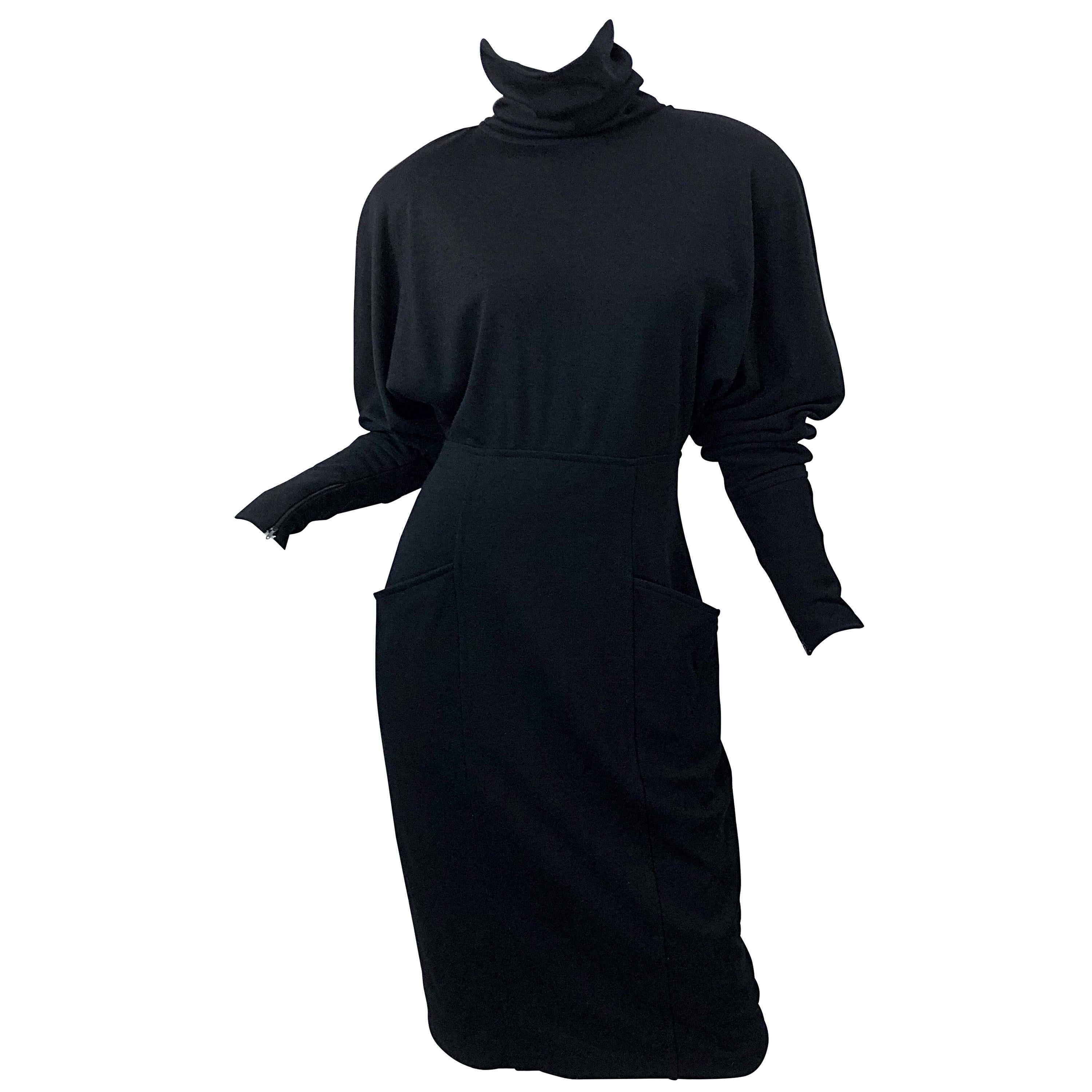 Robe pull à col roulé en laine noire Avant Garde Gucci - Taille 42 - Vintage - années 80 en vente