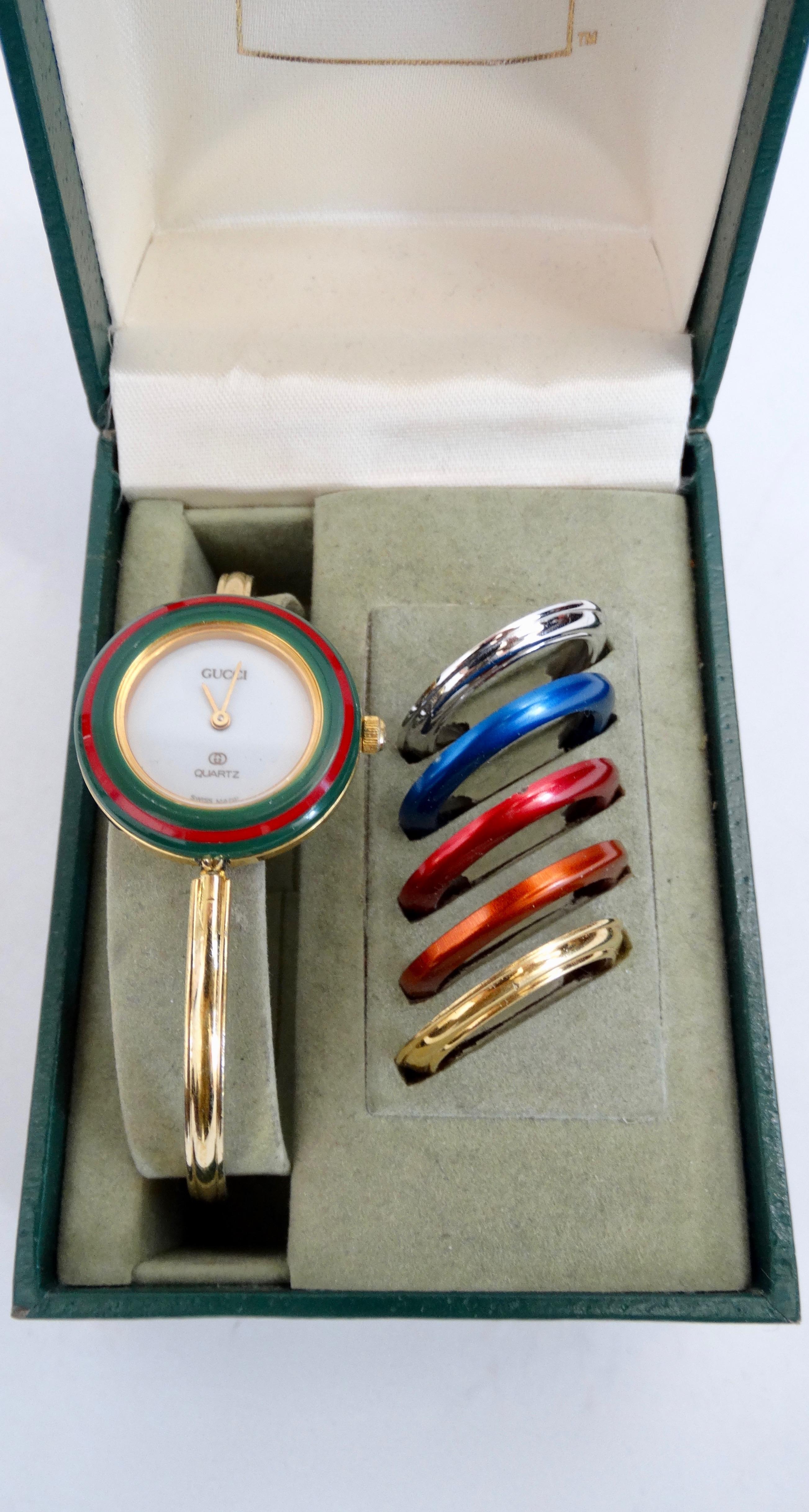 Women's or Men's Gucci 1980s Bangle Wrist Watch & Metallic Bezel Set 