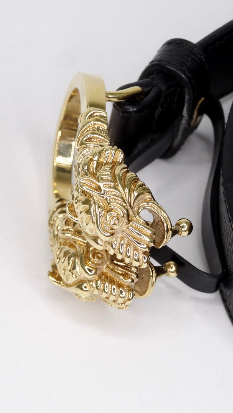 Vintage 1990’s Tom Ford for Gucci Dionysus Tiger Black Leather Belt Tom Ford Era Black Leather Belt with Silver Metal G Buckle  main image 4