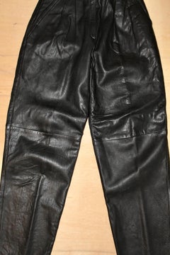 Gucci Vintage 1980s Women's Black Leather Trousers with Tapered Legs