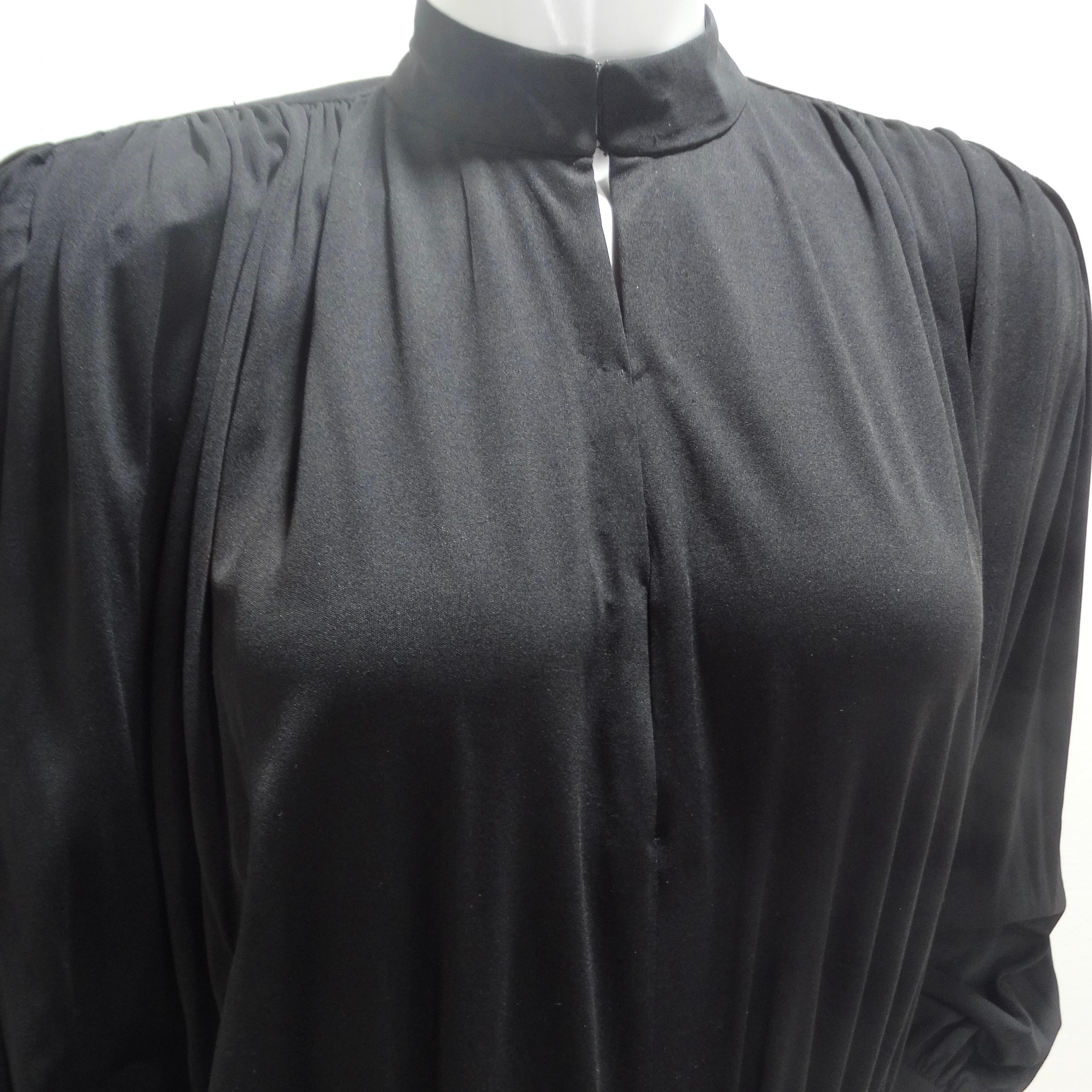 Noir Robe à manches longues en soie noire Gucci, années 1980 en vente