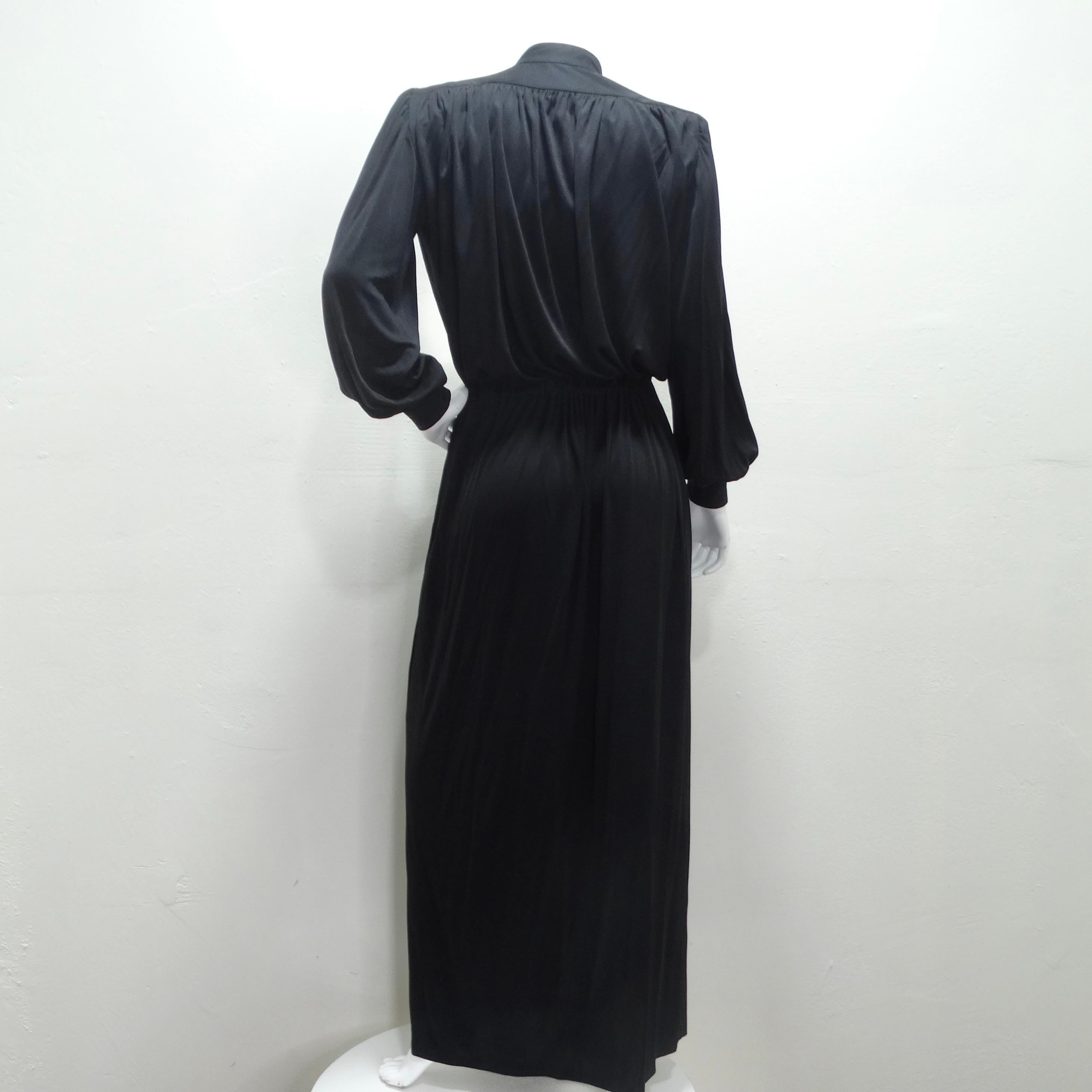 Gucci 1980s Black Silk Long Sleeve Gown For Sale 3