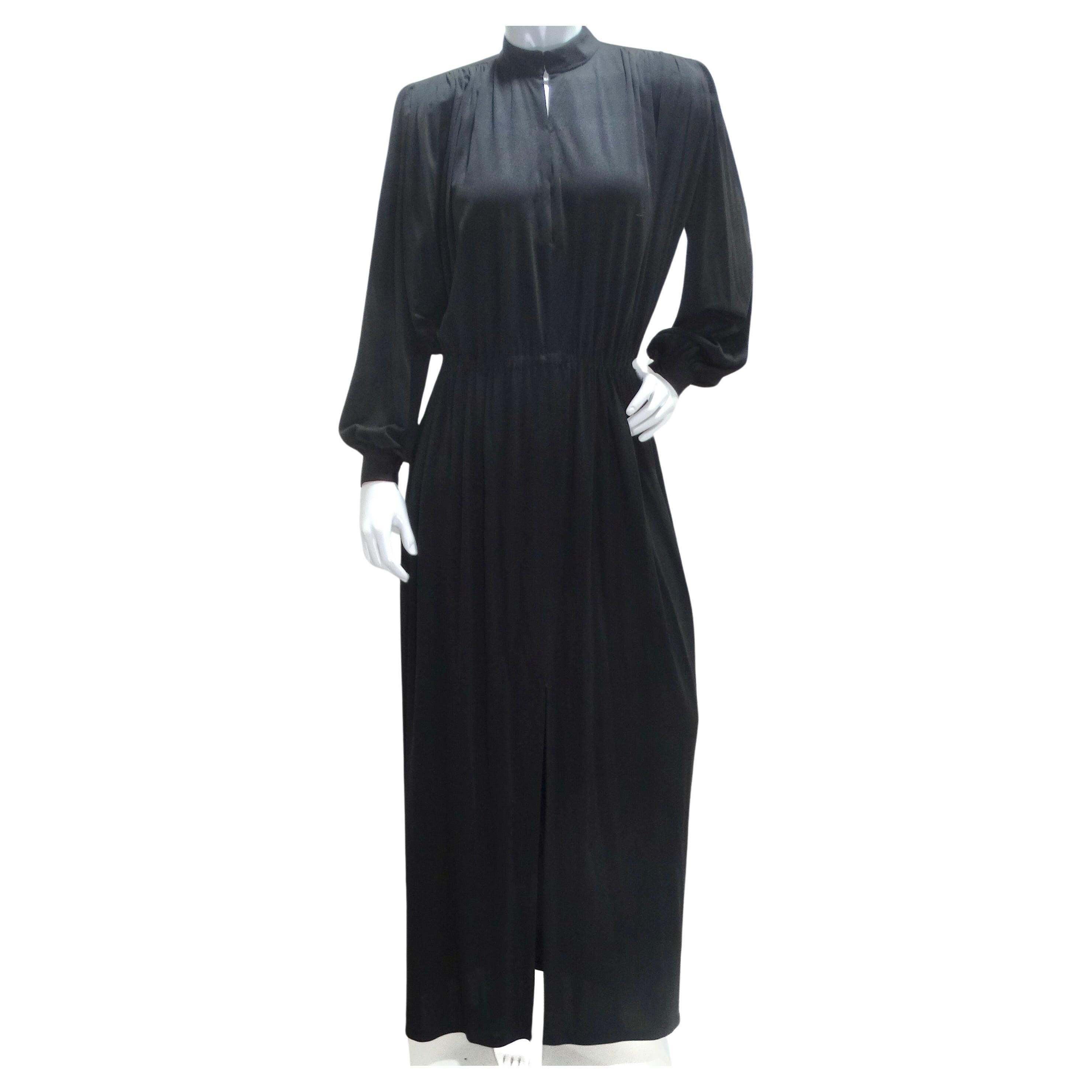 Robe à manches longues en soie noire Gucci, années 1980 en vente