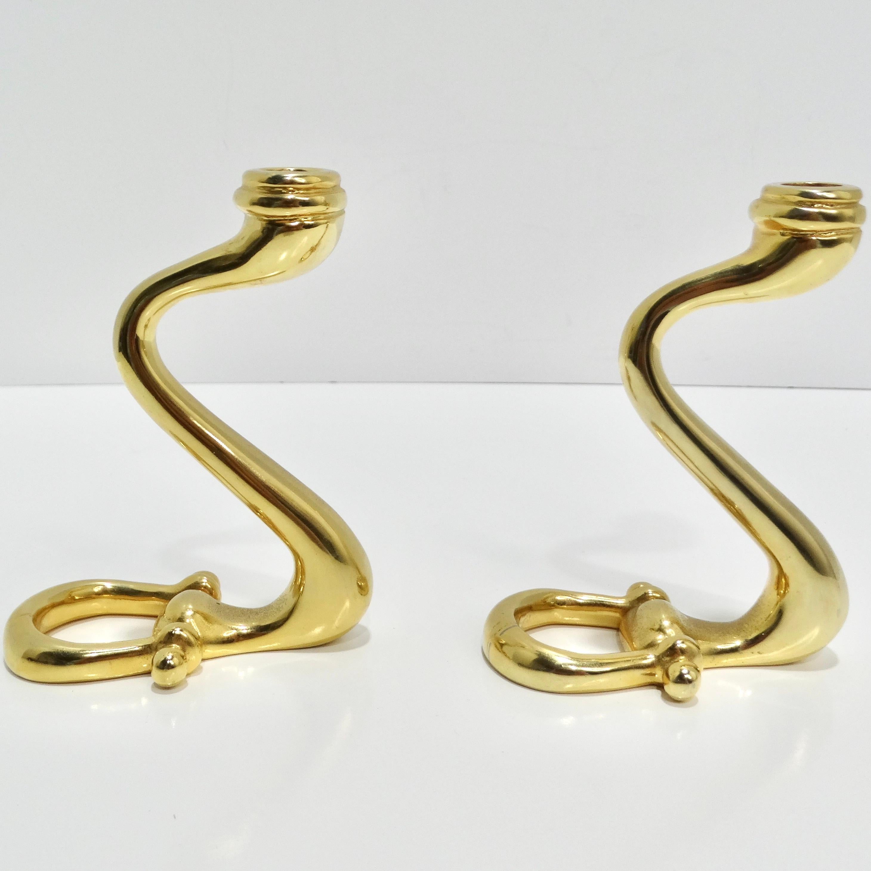 Gucci 1980s Brass Horse Bit Candle Holders In Good Condition For Sale In Scottsdale, AZ