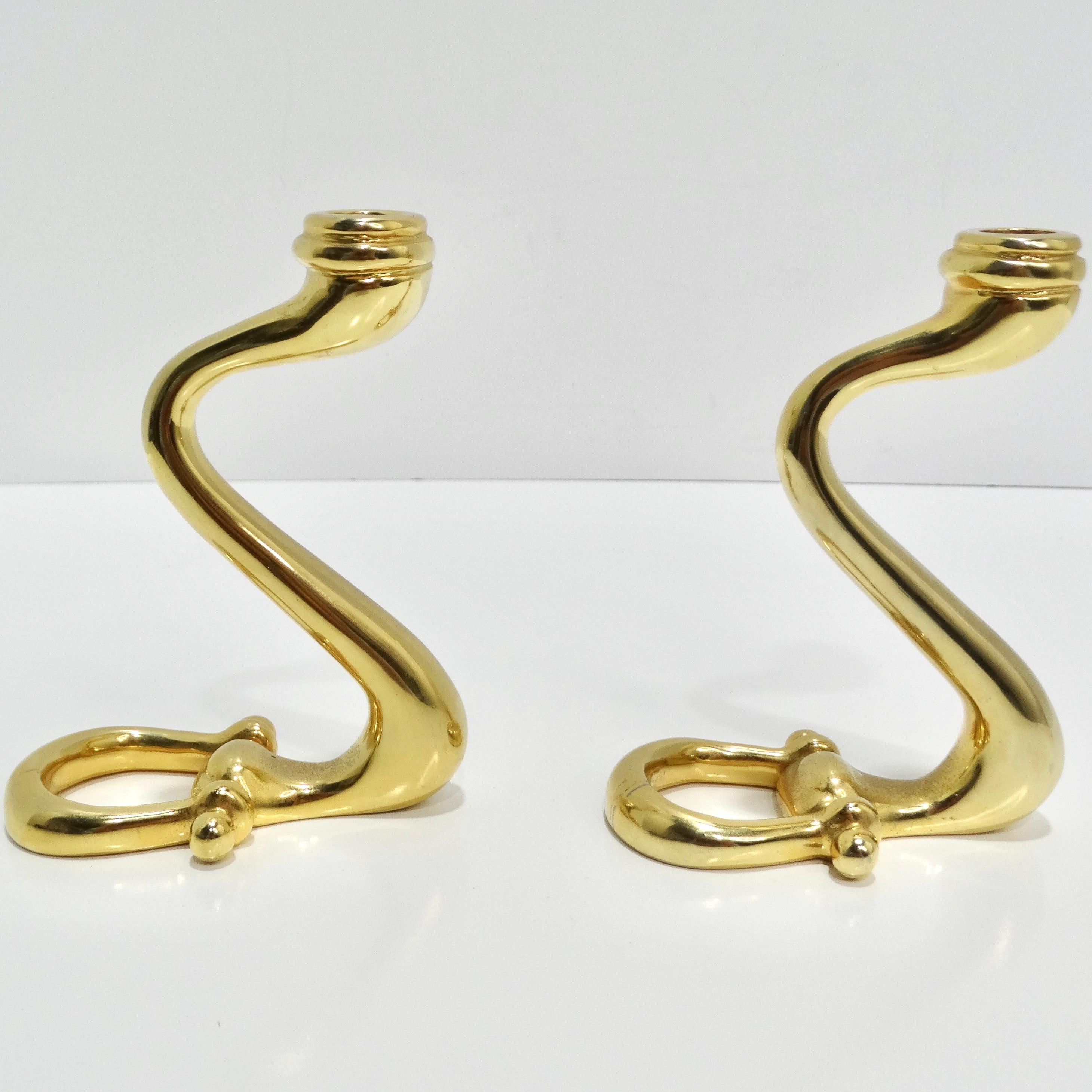 Marrone Portacandele Gucci anni '80 in ottone con punta di cavallo in vendita