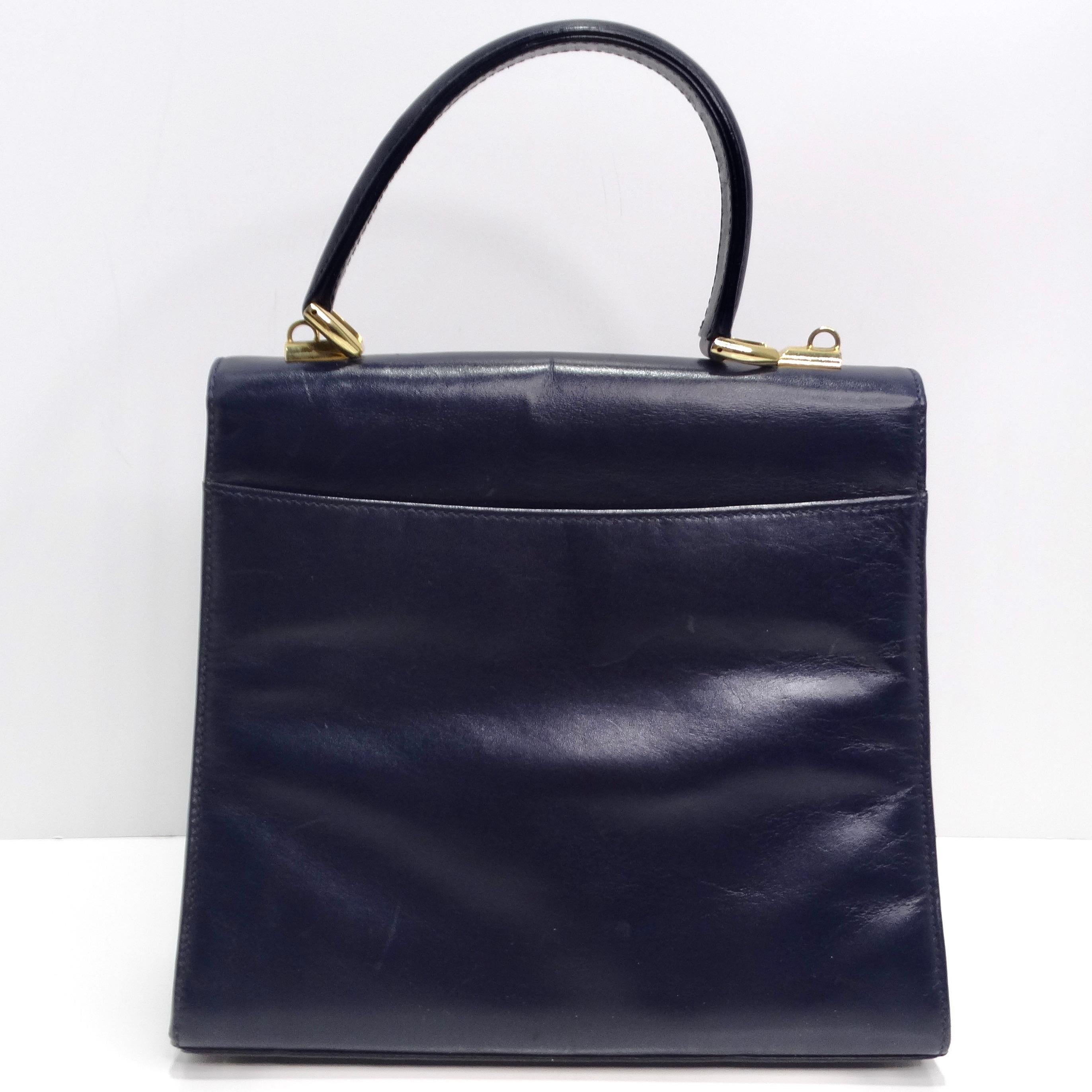 Women's or Men's Gucci 1980s Lady Lock Navy Leather Handbag
