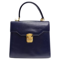 Used Gucci 1980s Lady Lock Navy Leather Handbag