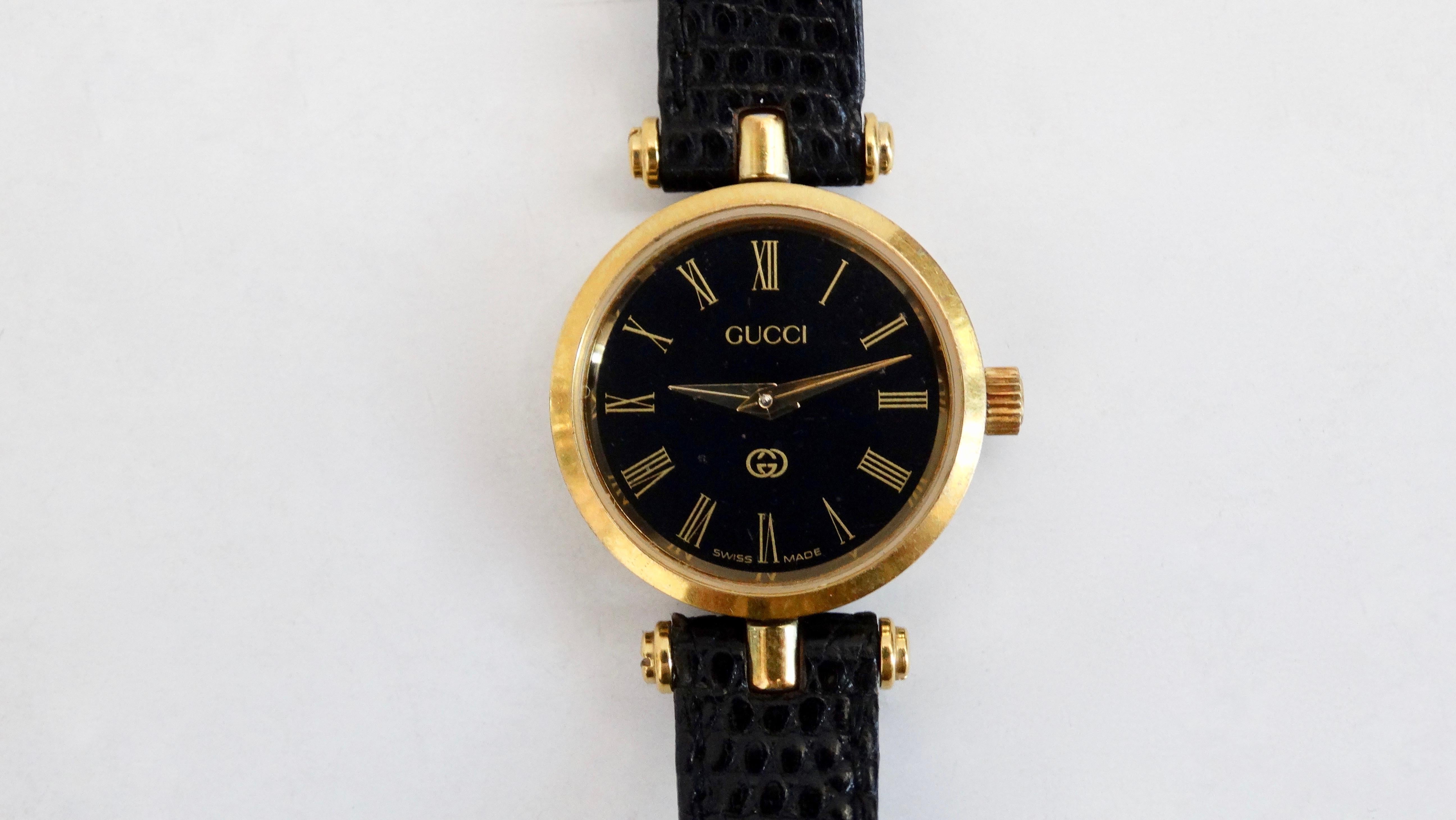 Women's or Men's Gucci 1980s Mini Face Leather Wrist Watch 
