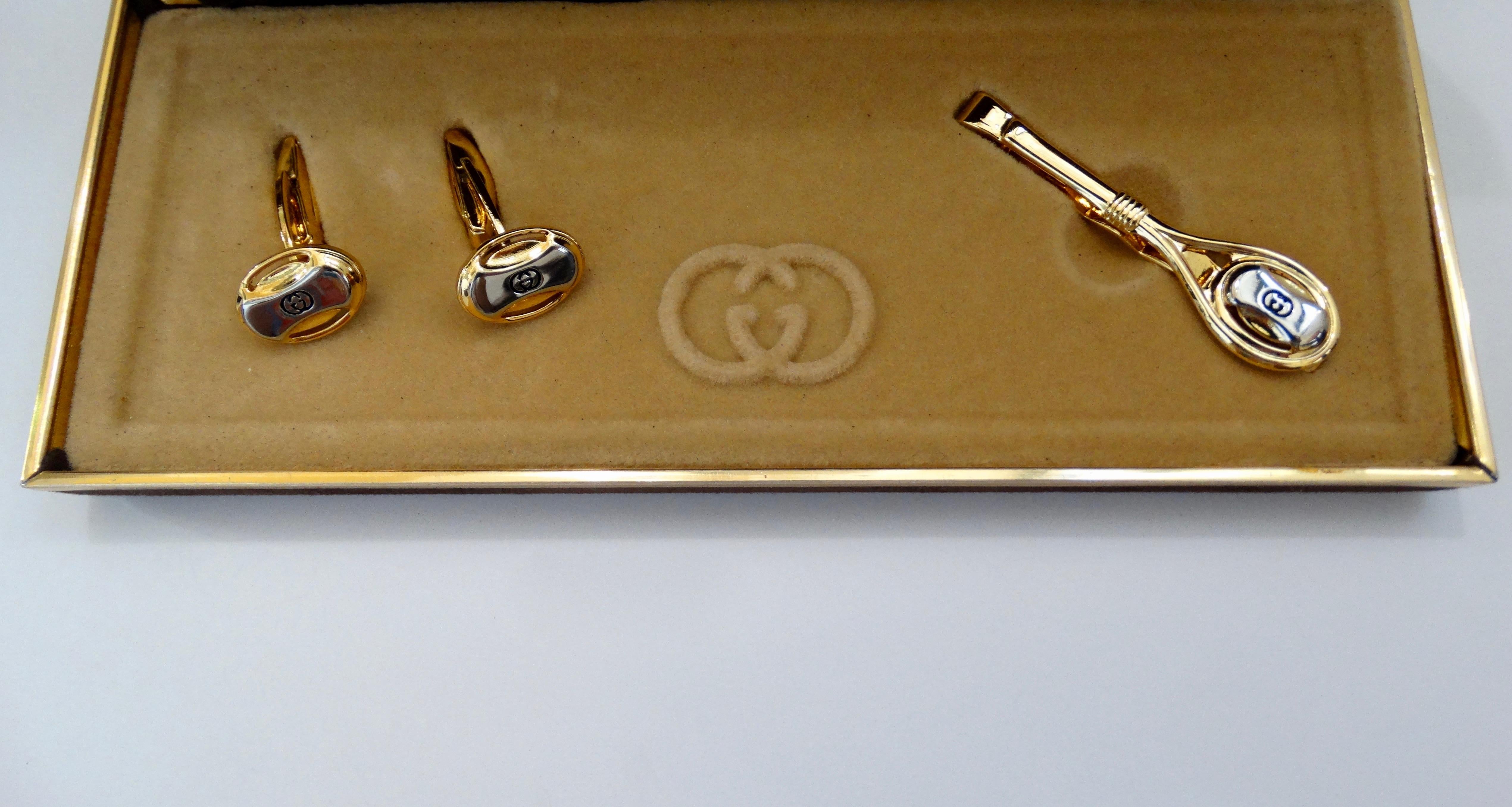 Gucci 1980s Mixed Metal Cufflinks & Tie Clip 6