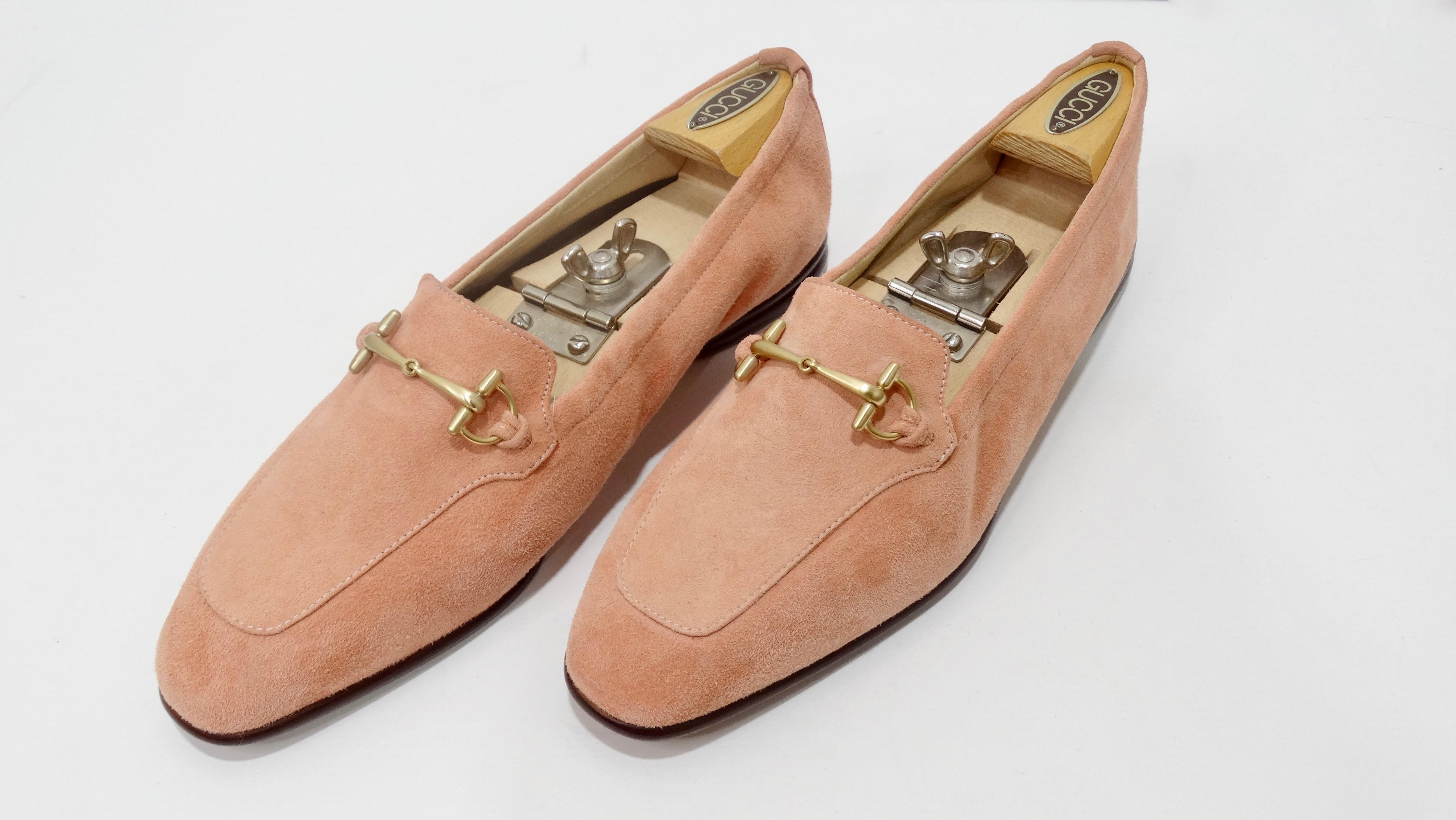 Brown Gucci 1980s Pink Suede Horse-bit Loafers