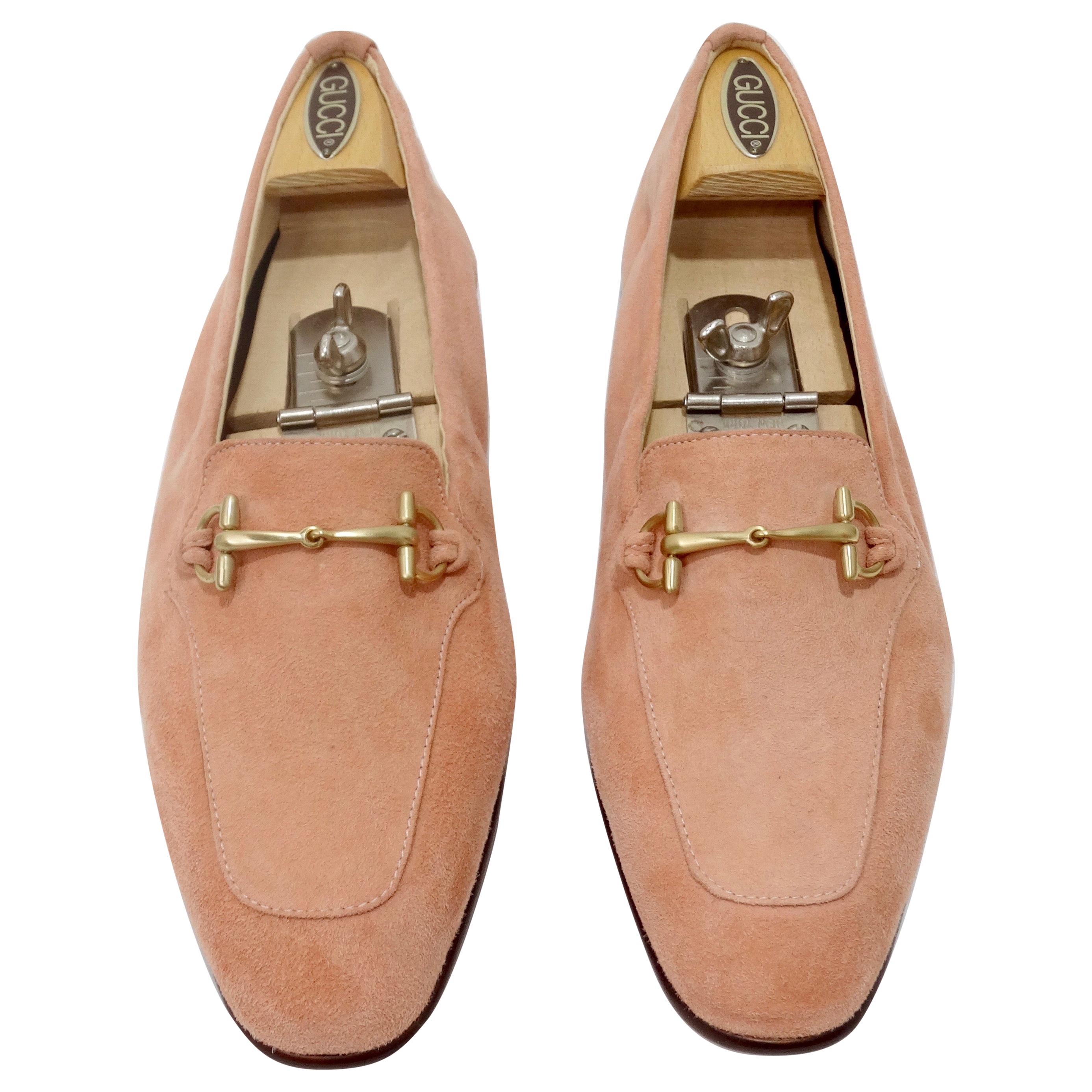 Gucci 1980s Pink Suede Horse-bit Loafers