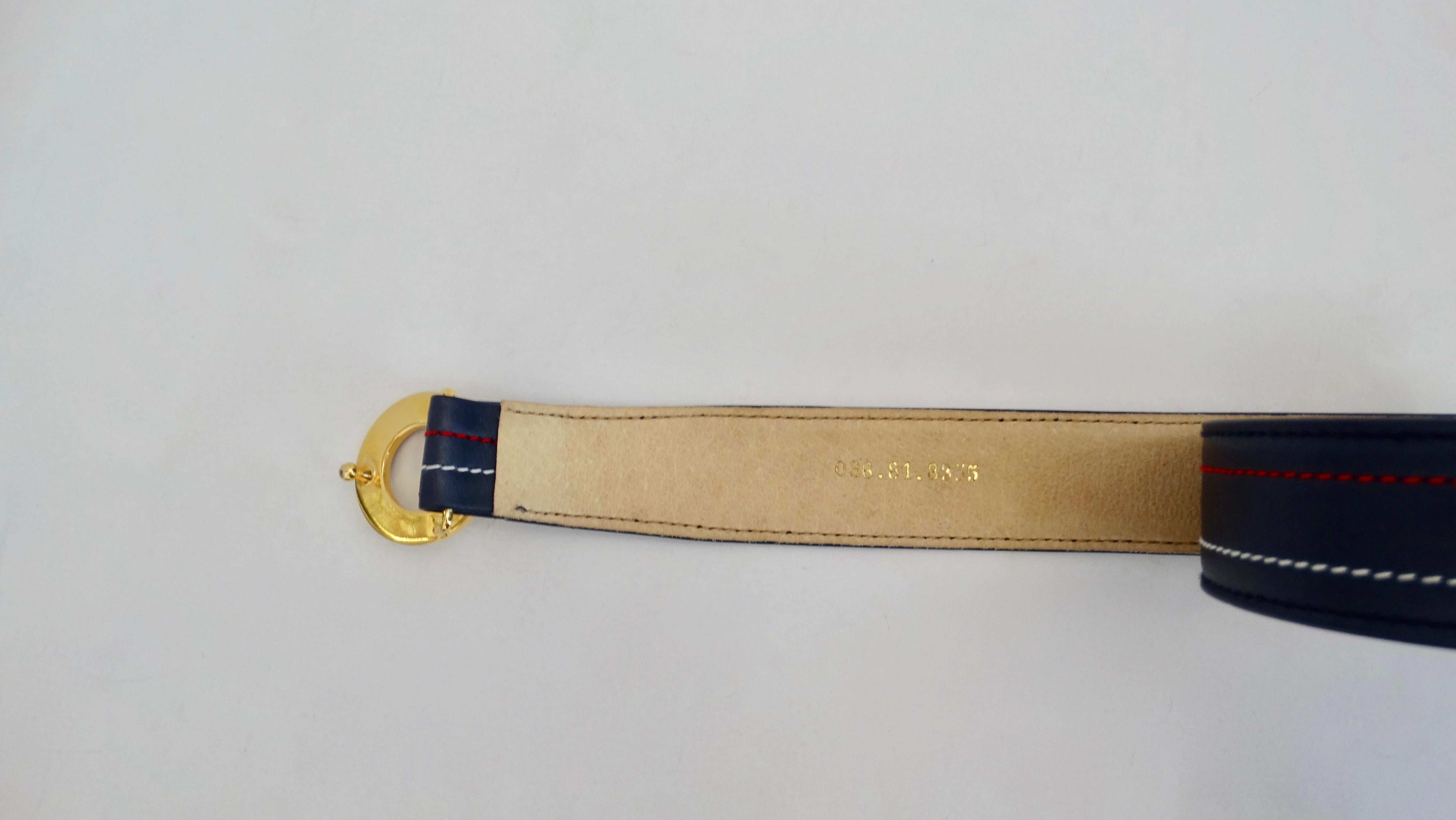 Black Gucci 1980s Red & Navy Leather Belt 
