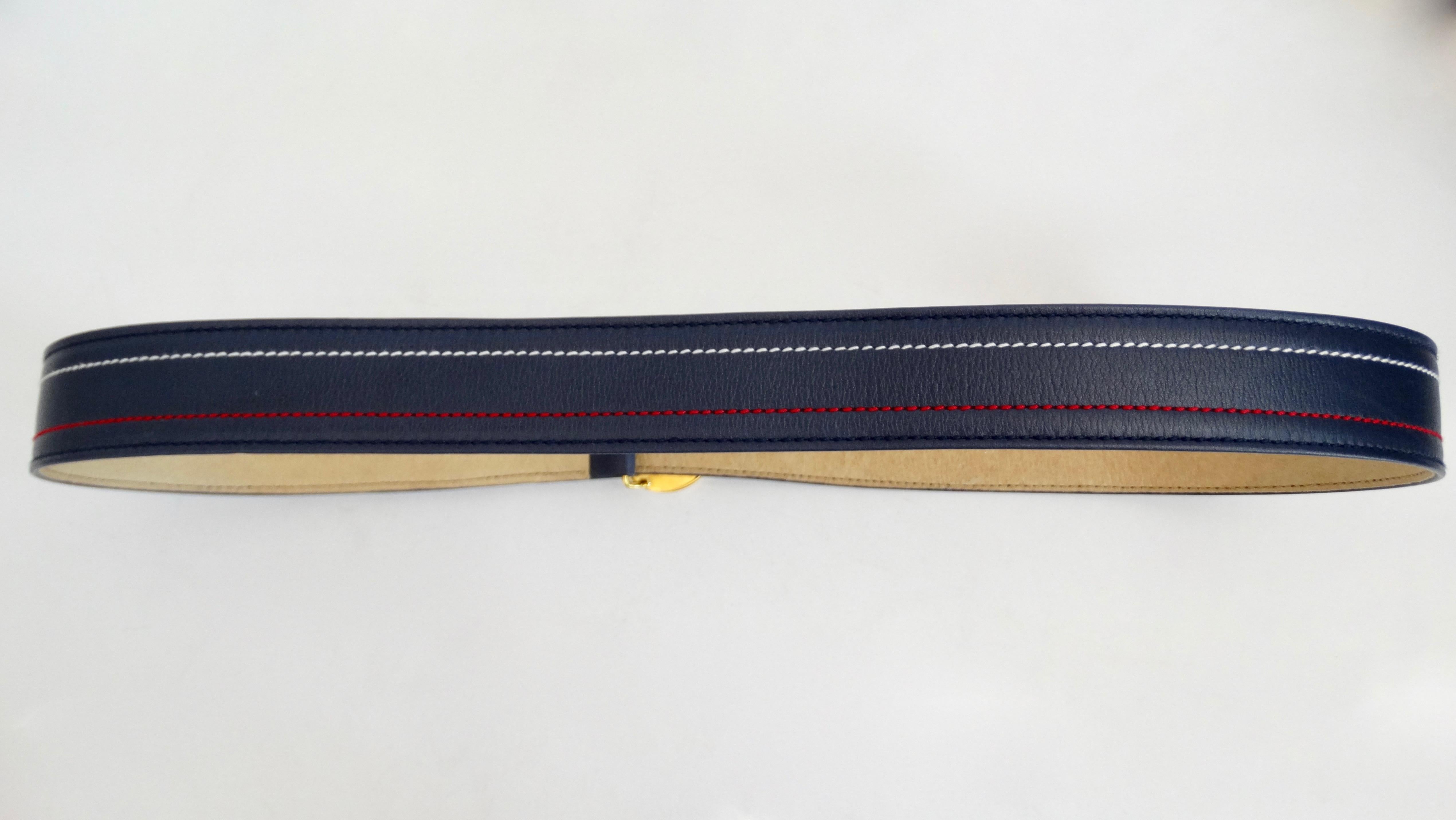 Gucci 1980s Red & Navy Leather Belt  1