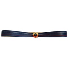 Gucci 1980s Red & Navy Leather Belt 