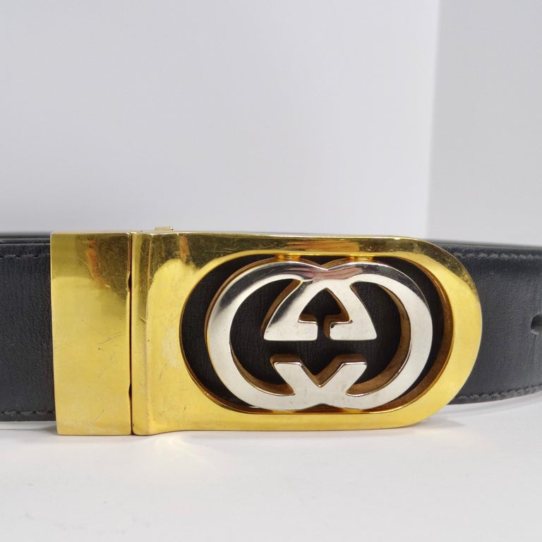 Vintage Gucci Leather Belt from 1980’s with Silver and Gold Plated Buckle Gucci 1980s Silver and Gold Plated Belt at 1stDibs | cintura  main image 2