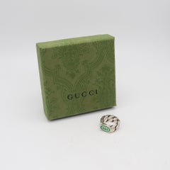 GUCCI 1990 Milan Modernist Enamel GG Logo Ring In Solid .925 Sterling Silver