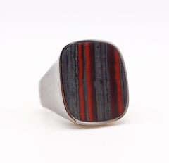 Gucci 1990 Tom Ford Signet Ring in 18 Karat White Gold with Jasper Ironstone