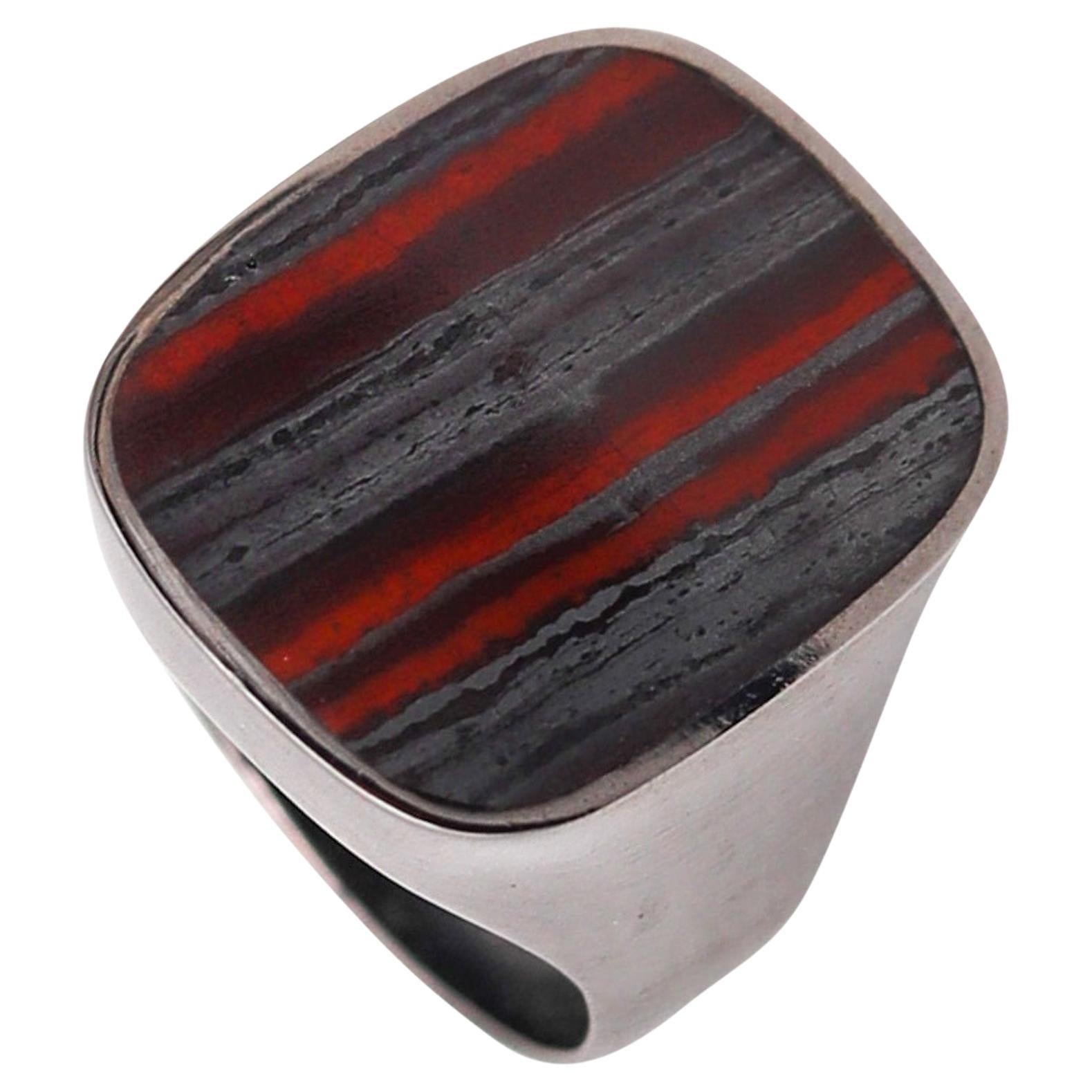 Gucci 1990 Tom Ford Signet Ring in 18 Karat White Gold with Jasper Ironstone For Sale