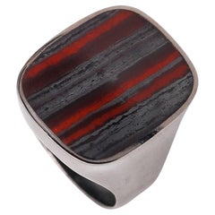 Gucci 1990 Tom Ford Signet Ring in 18 Karat White Gold with Jasper Ironstone