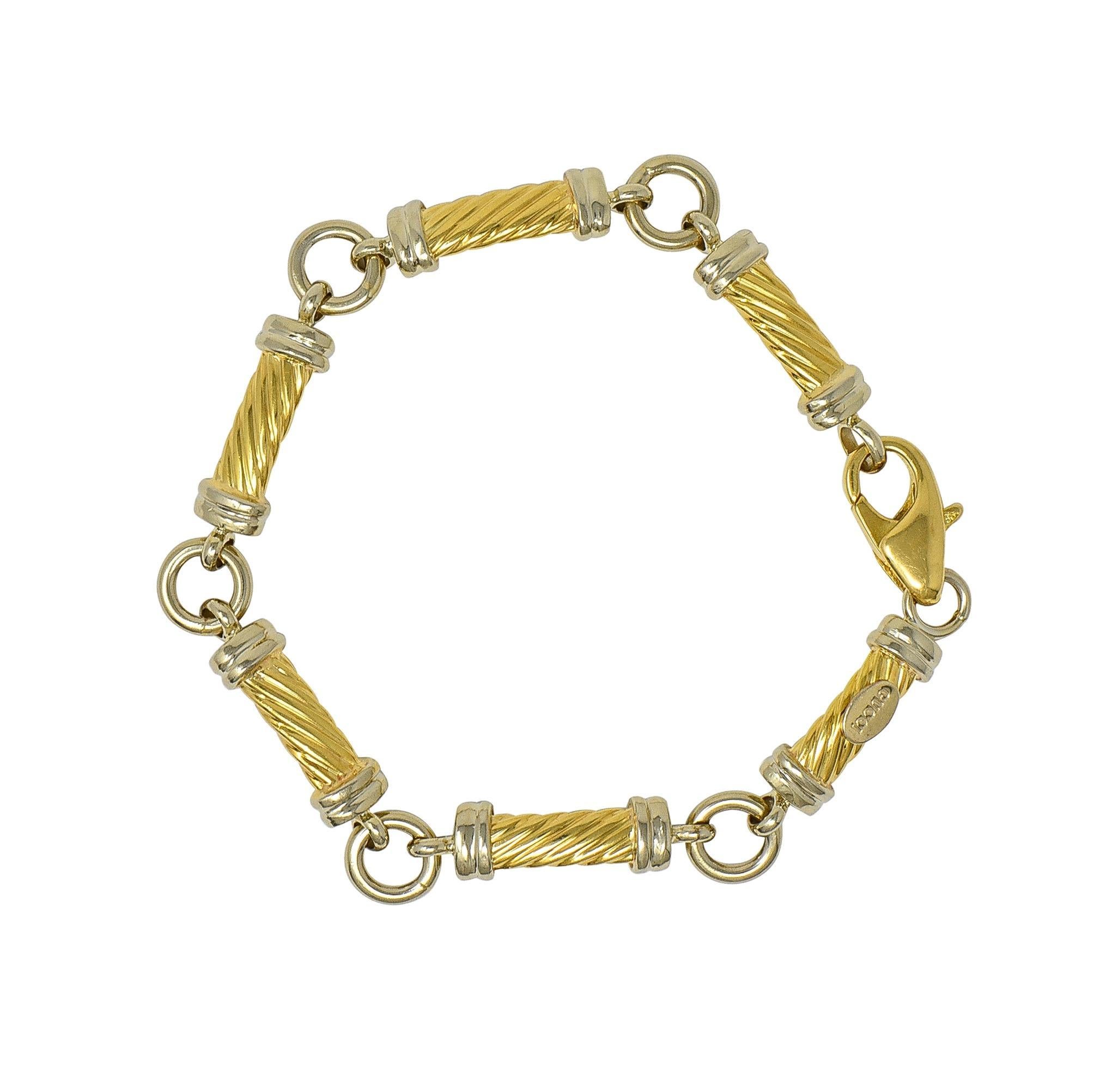Gucci 1990's 18 Karat Two-Tone Gold Vintage Twisted Column Link Bracelet For Sale 6