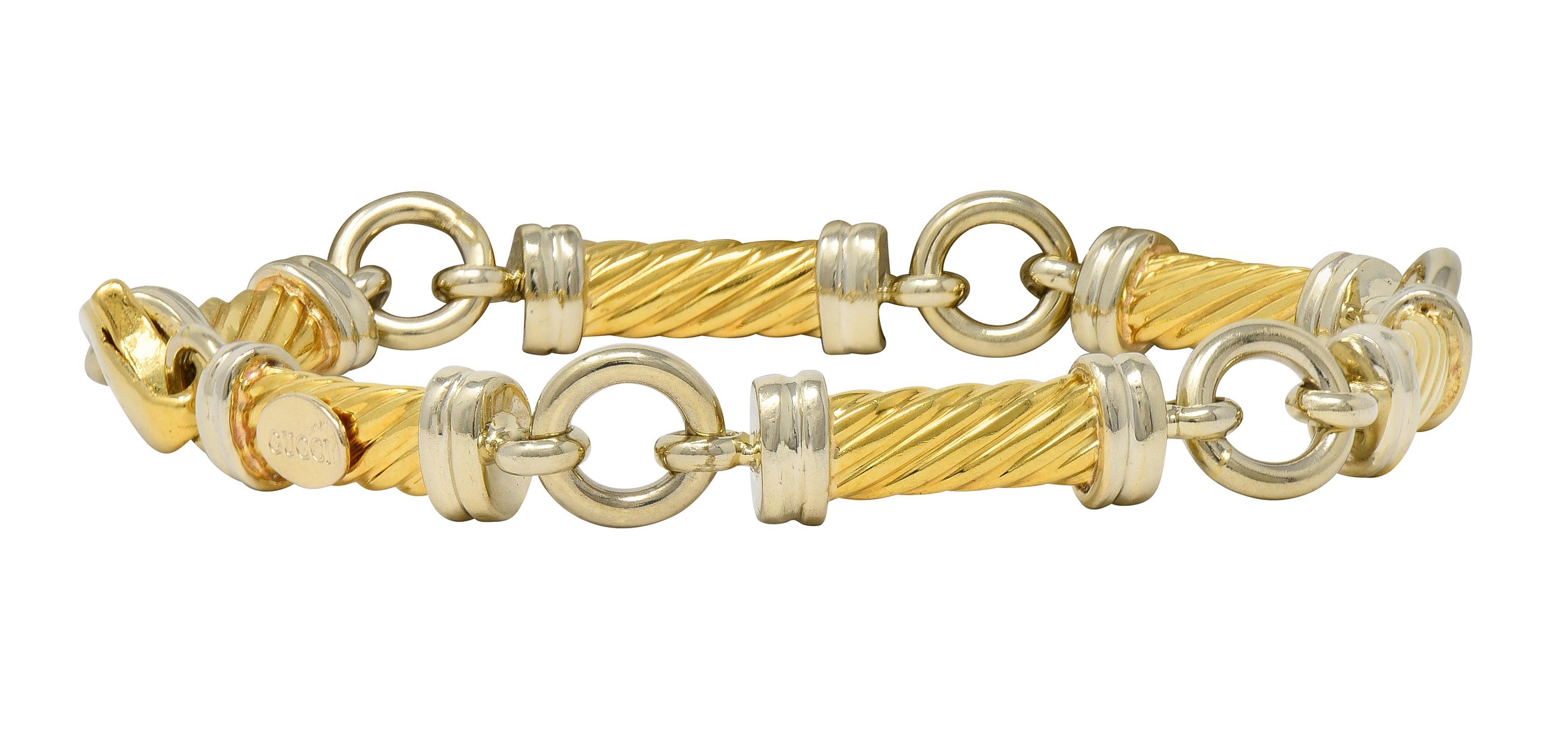 Gucci 1990's 18 Karat Two-Tone Gold Vintage Twisted Column Link Bracelet For Sale 7
