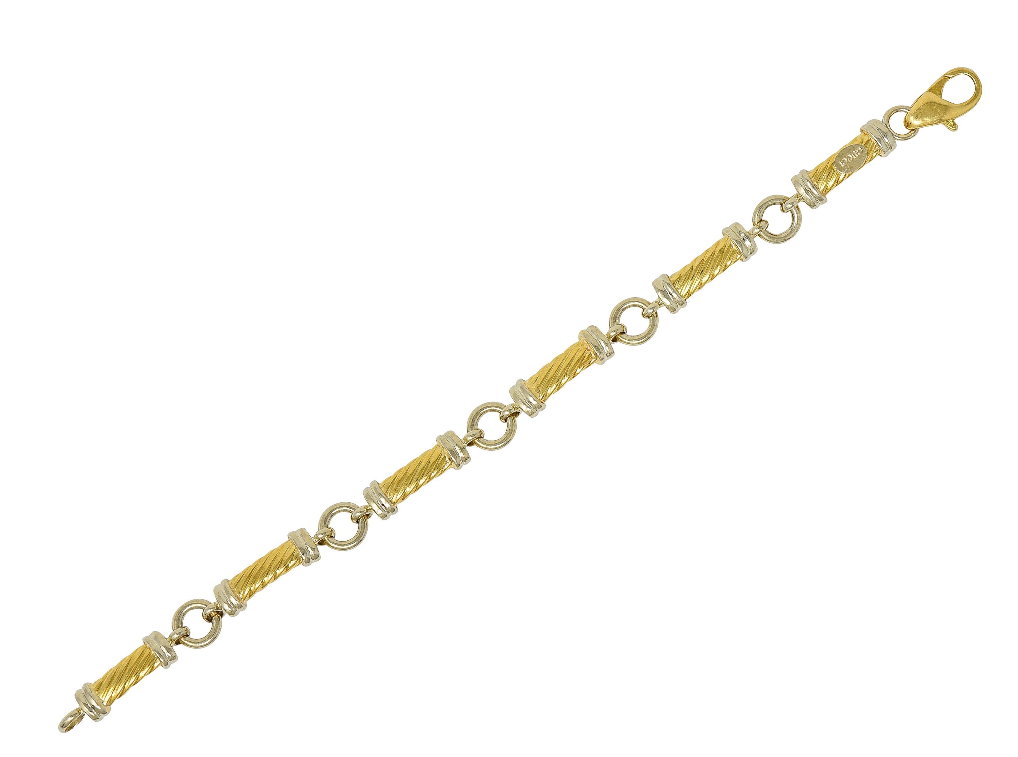Gucci 1990's 18 Karat Two-Tone Gold Vintage Twisted Column Link Bracelet In Excellent Condition For Sale In Philadelphia, PA