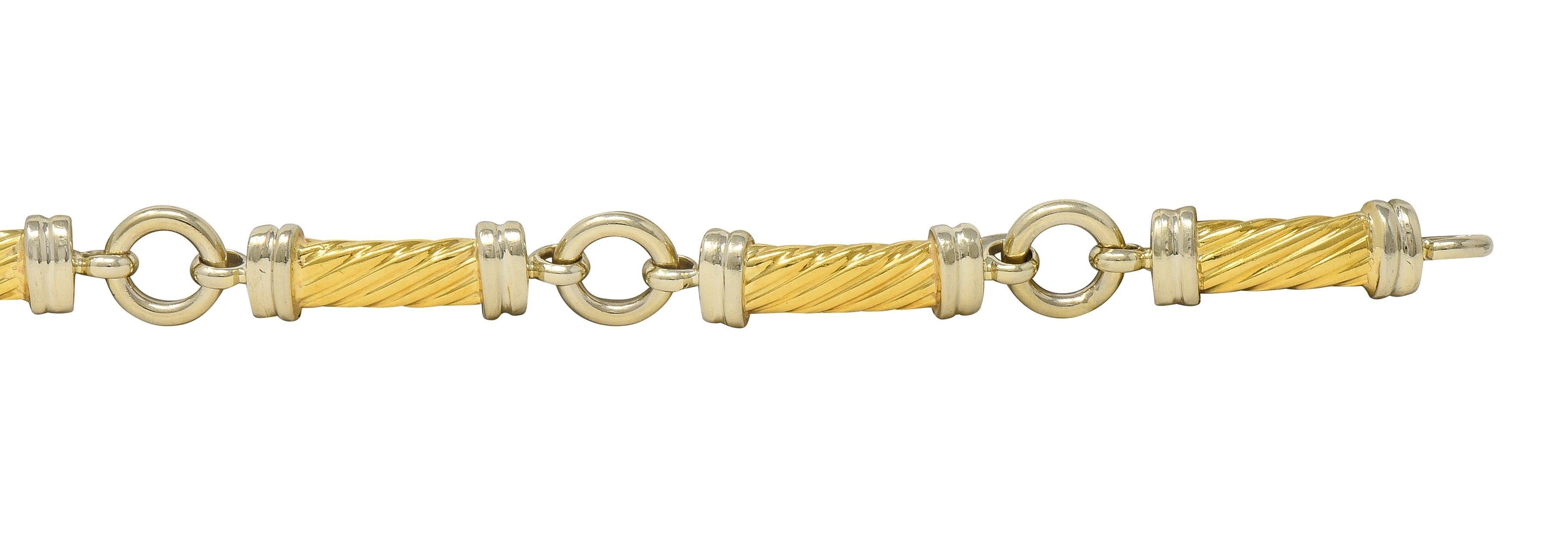 Women's or Men's Gucci 1990's 18 Karat Two-Tone Gold Vintage Twisted Column Link Bracelet For Sale