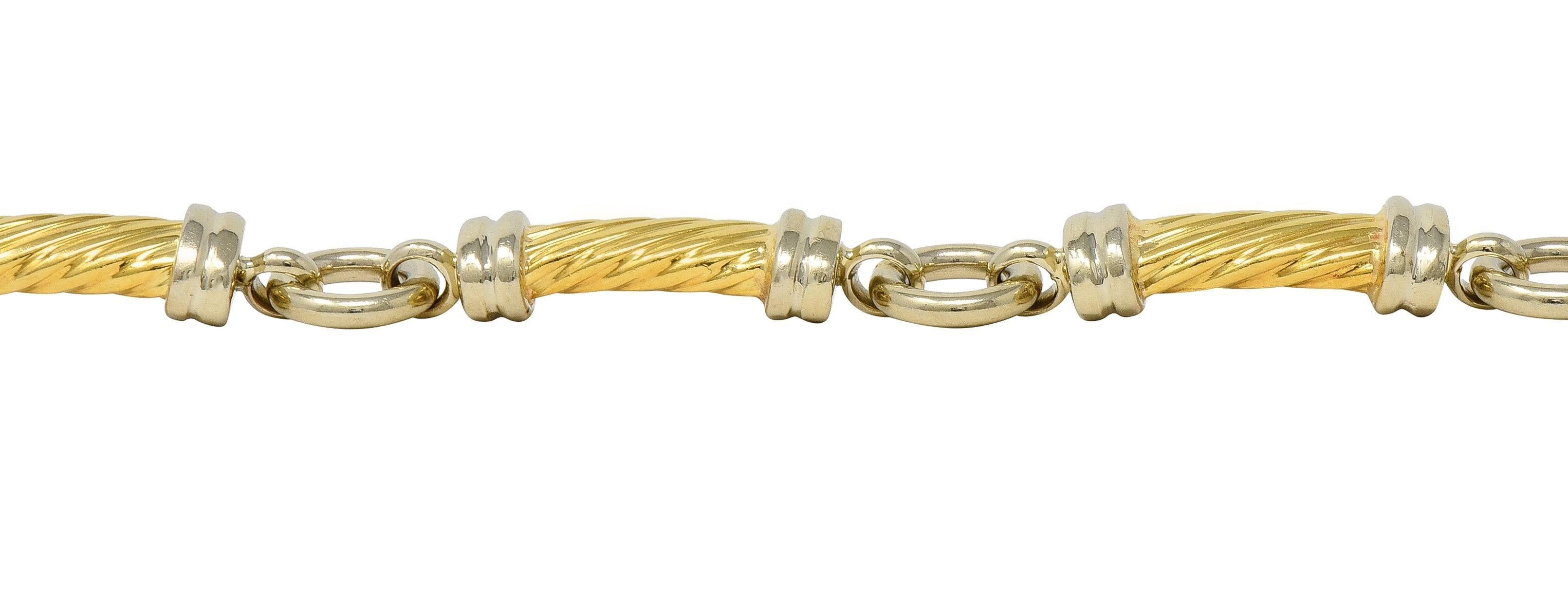 Gucci 1990's 18 Karat Two-Tone Gold Vintage Twisted Column Link Bracelet For Sale 1