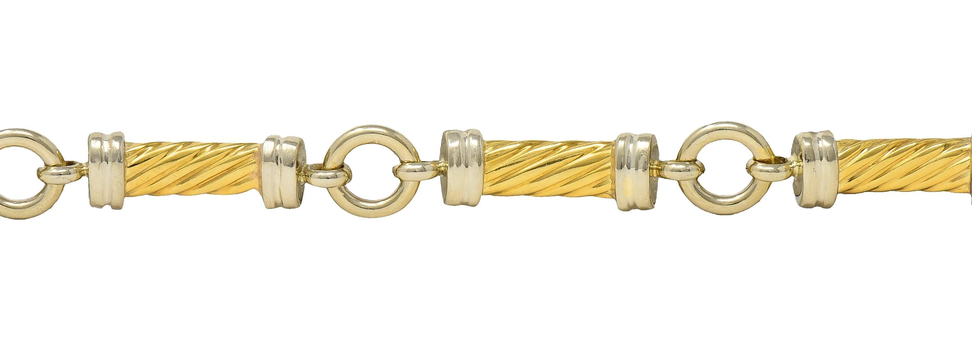 Gucci 1990's 18 Karat Two-Tone Gold Vintage Twisted Column Link Bracelet For Sale 2