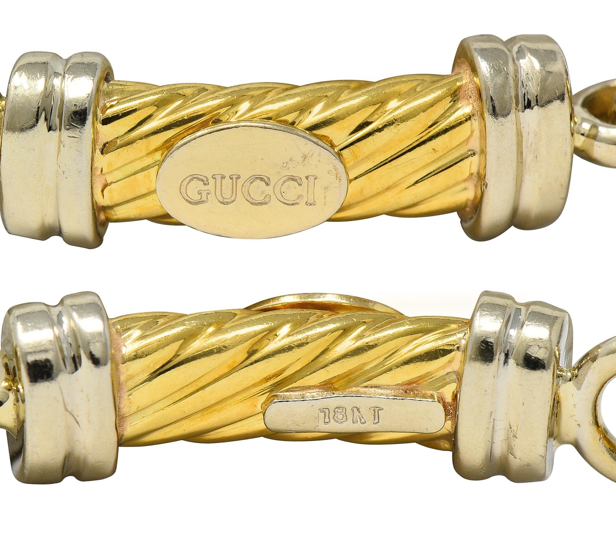 Gucci 1990's 18 Karat Two-Tone Gold Vintage Twisted Column Link Bracelet For Sale 3