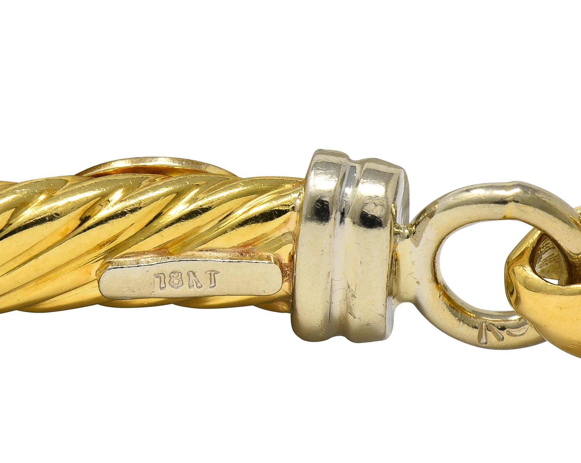 Gucci 1990's 18 Karat Two-Tone Gold Vintage Twisted Column Link Bracelet For Sale 4