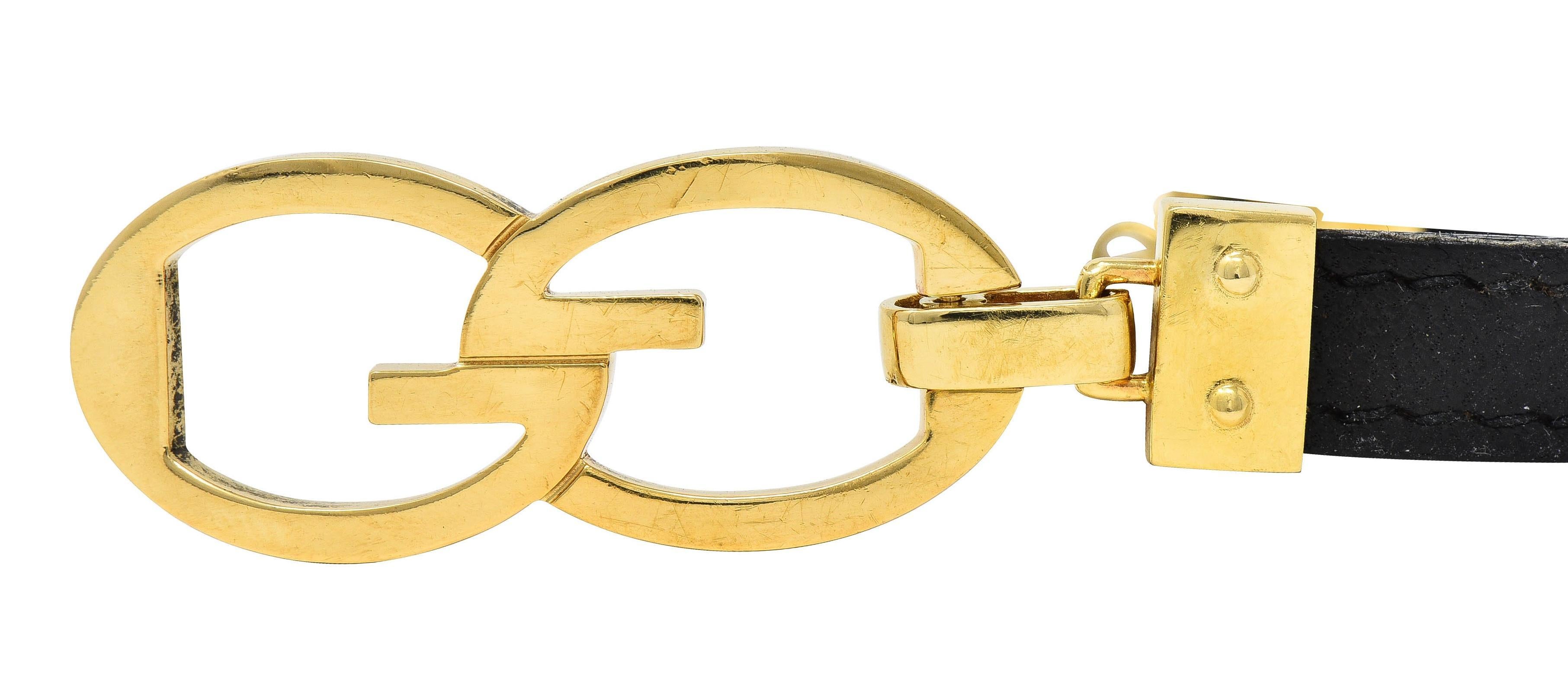 Gucci, bracelet à bascule vintage en or jaune 18 carats et cuir imbriqué G, années 1990 Unisexe en vente