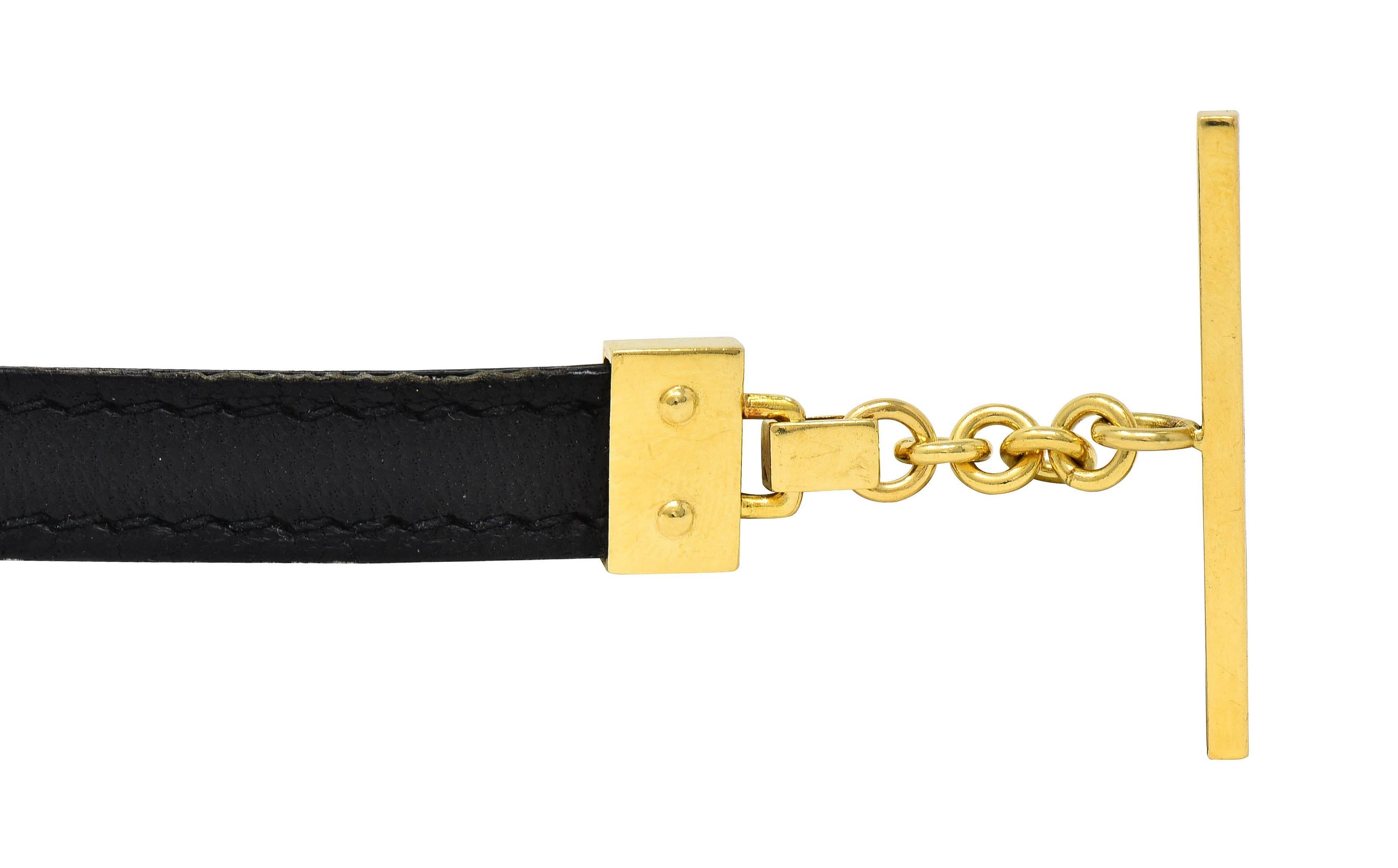 Gucci, bracelet à bascule vintage en or jaune 18 carats et cuir imbriqué G, années 1990 en vente 2