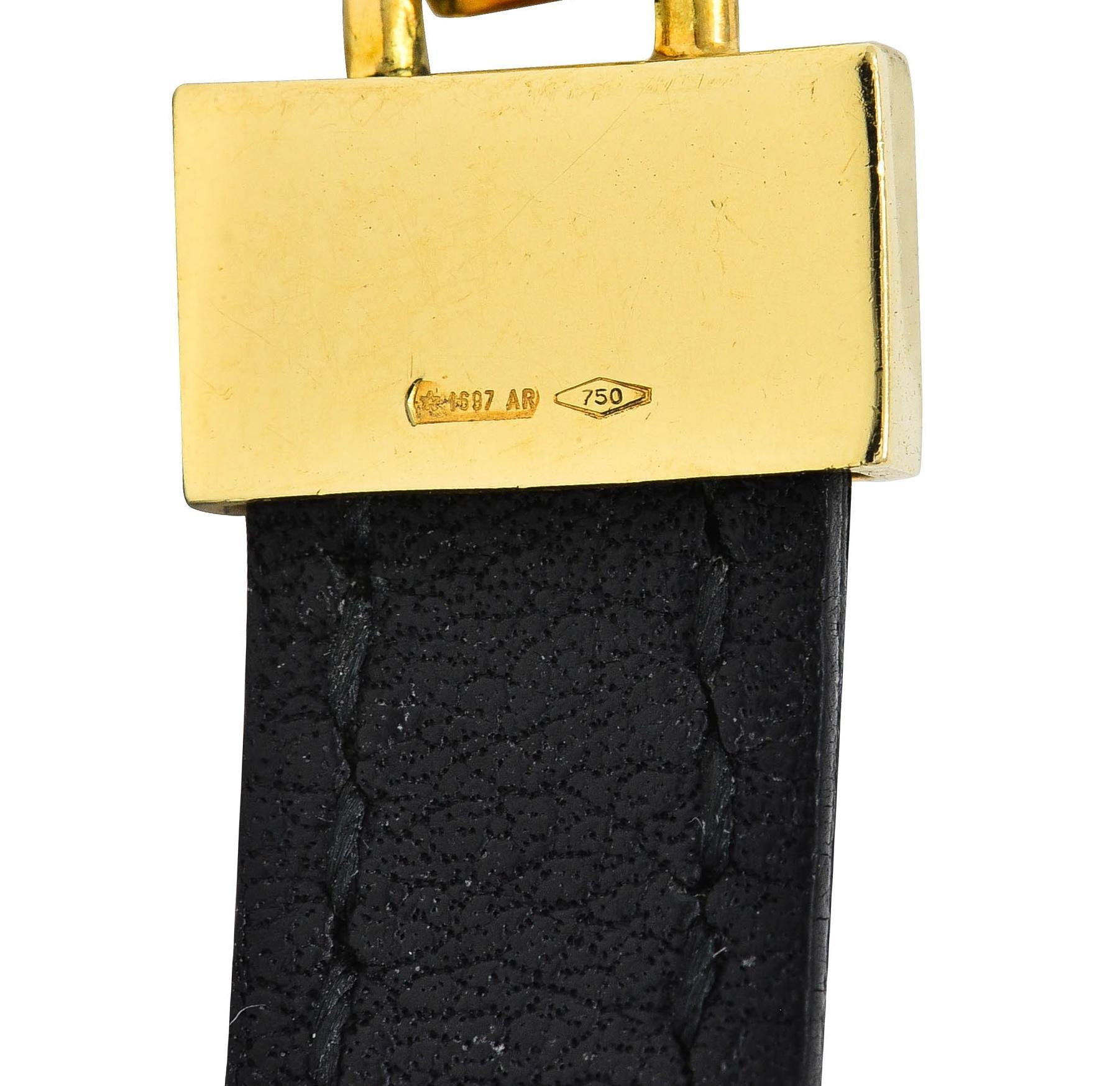 Gucci, bracelet à bascule vintage en or jaune 18 carats et cuir imbriqué G, années 1990 en vente 3