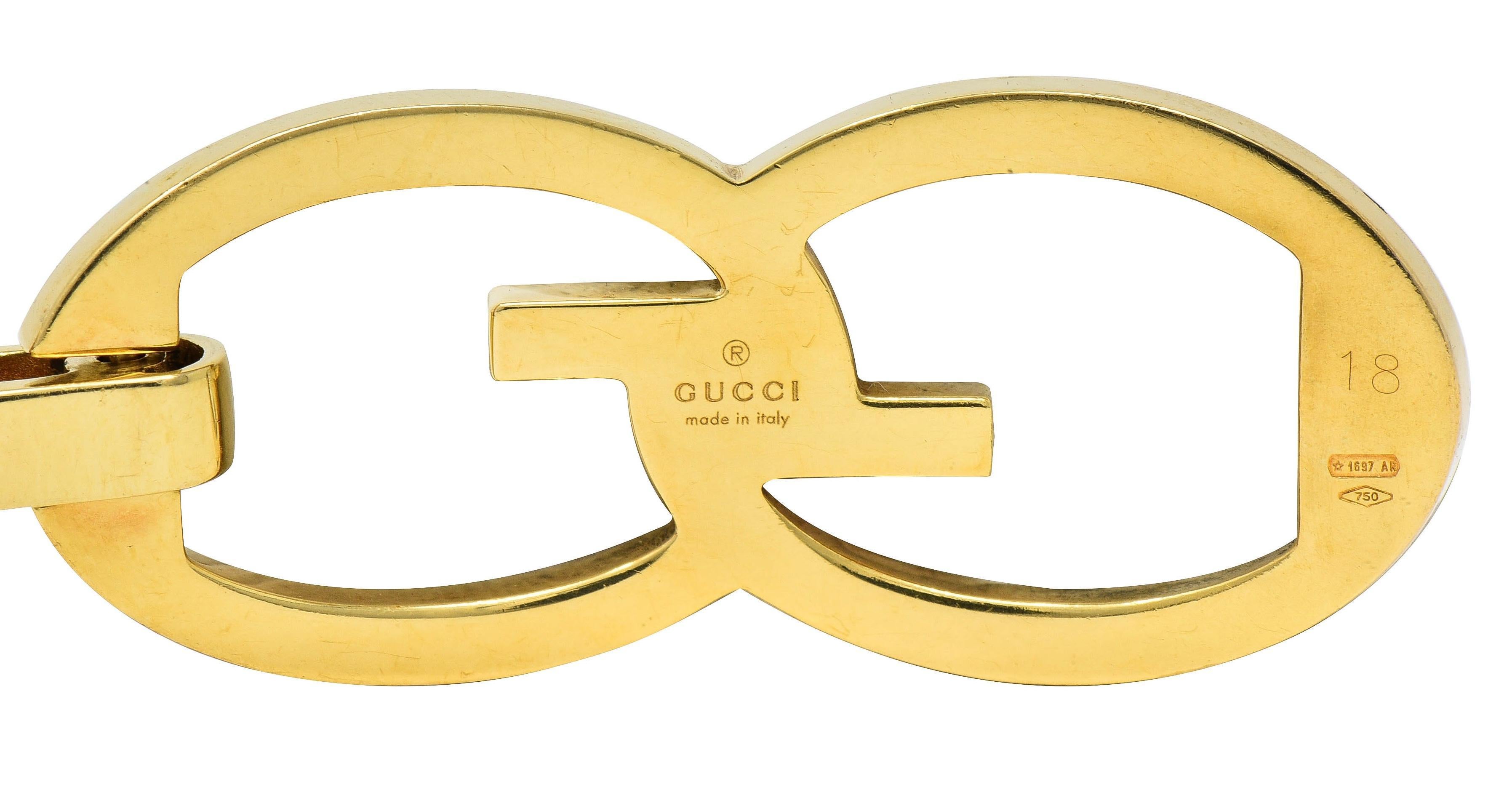 Gucci, bracelet à bascule vintage en or jaune 18 carats et cuir imbriqué G, années 1990 en vente 5