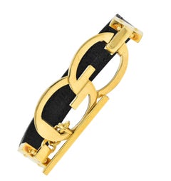 Gucci 1990er Jahre 18 Karat Gelbgold Leder ineinandergreifendes G Vintage Toggle-Armband