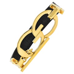 Gucci 1990's 18 Karat Yellow Gold Leather Interlocking G Vintage Toggle Bracelet